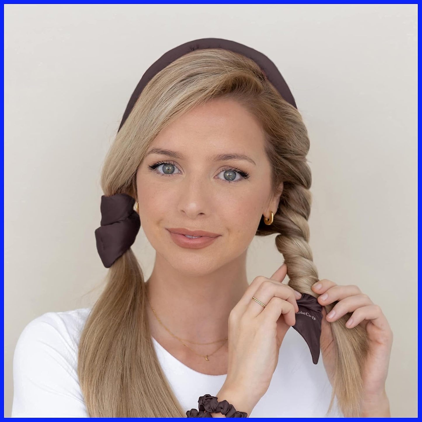 RobeCurls Heatless Hair Curler Set - Satin Curling Headband for Natural, No-Heat Curls - Sleep in Overnight Styling Tool with 2 Scrunchies - Easy & Gentle on Hair (Mocha)