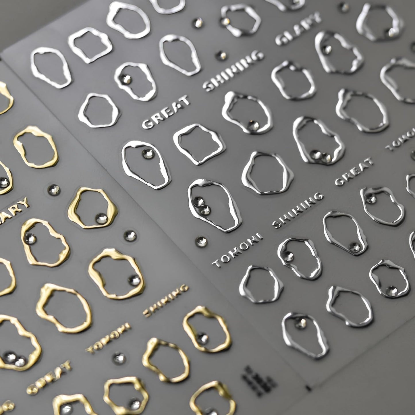 Silver Gold Nail Art Stickers Decals 5D Embossed Self Adhesive Nail Decals for Nail Art Silver Gold Irregularity Nail Stickers for Women Gold Nail Art Design for DIY Manicure Decoration