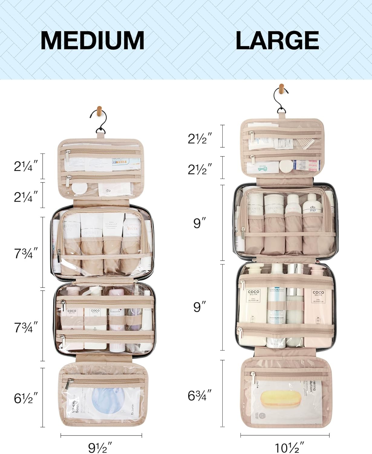 BAGSMART Toiletry Bag Hanging Travel Makeup Organizer with TSA Approved Transparent Cosmetic Bag Makeup Bag for Full Sized Toiletries, Large-Blck