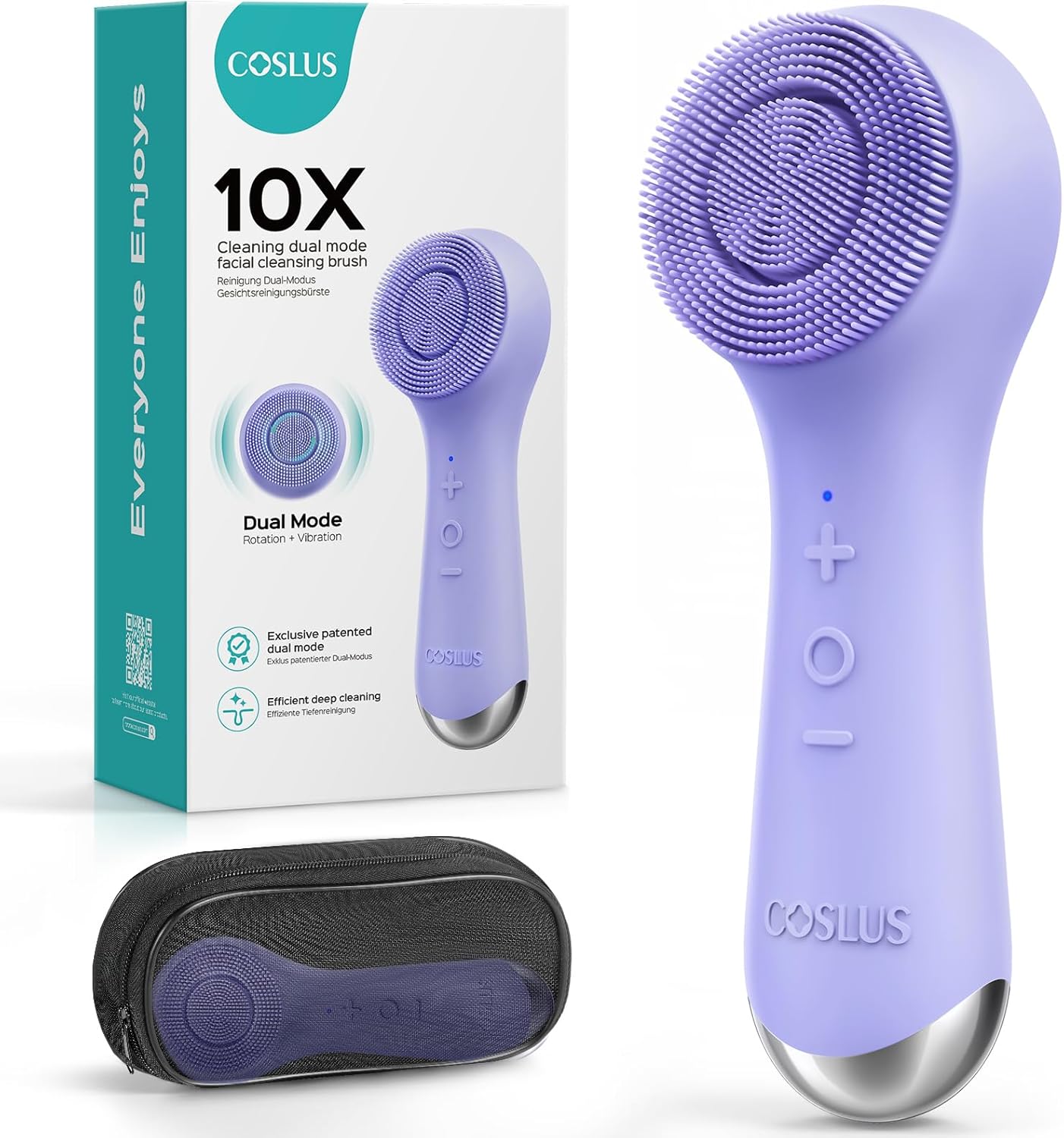 COSLUS Face Scrubber Facial Cleansing Brush: 2 in 1 Spin and Vibration Patented Tech, Silicone Electric Exfoliator Scrubber with Automatic Foaming, Waterproof Face Cleanser Brush for Men and Women