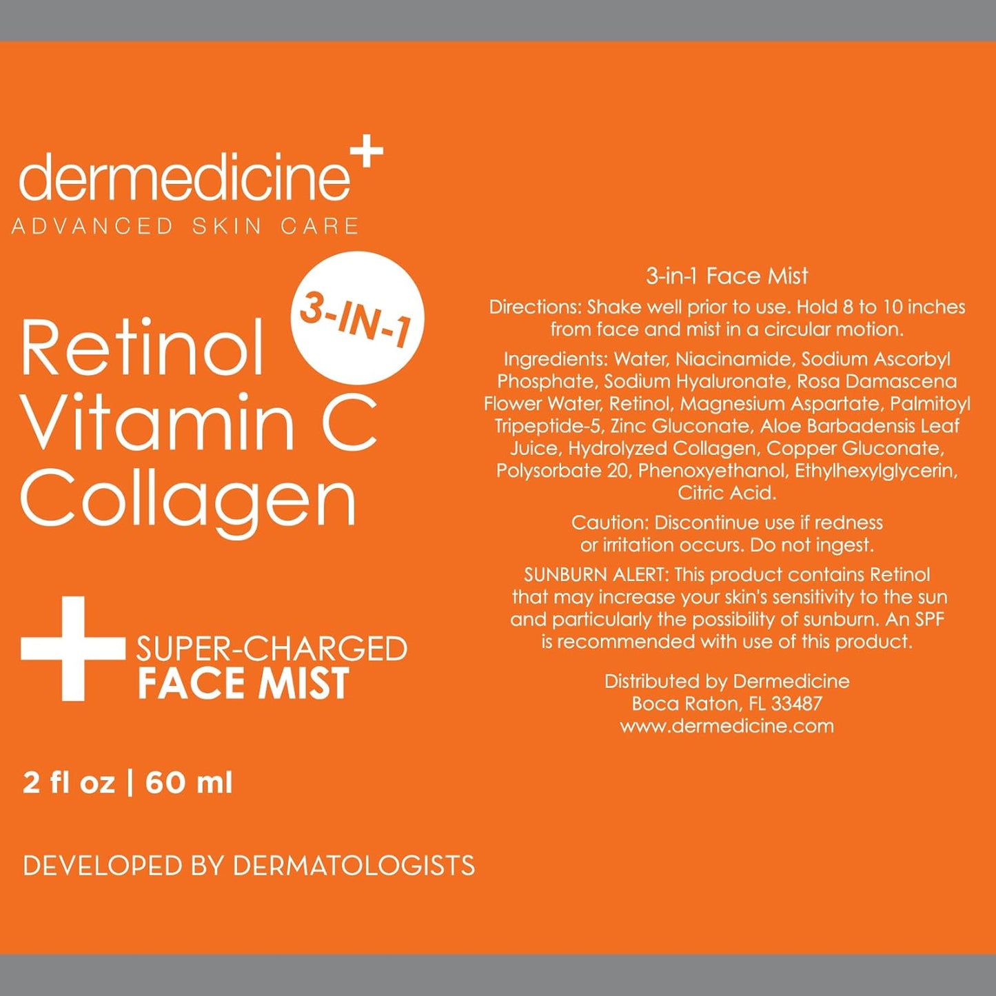 3 in 1 Super-Charged Anti-Aging Face Mist w/Retinol, Vitamin C + Collagen | Hydrates, Refreshes & Brightens for a More Glowing Complexion | 2 fl oz, 60 ml