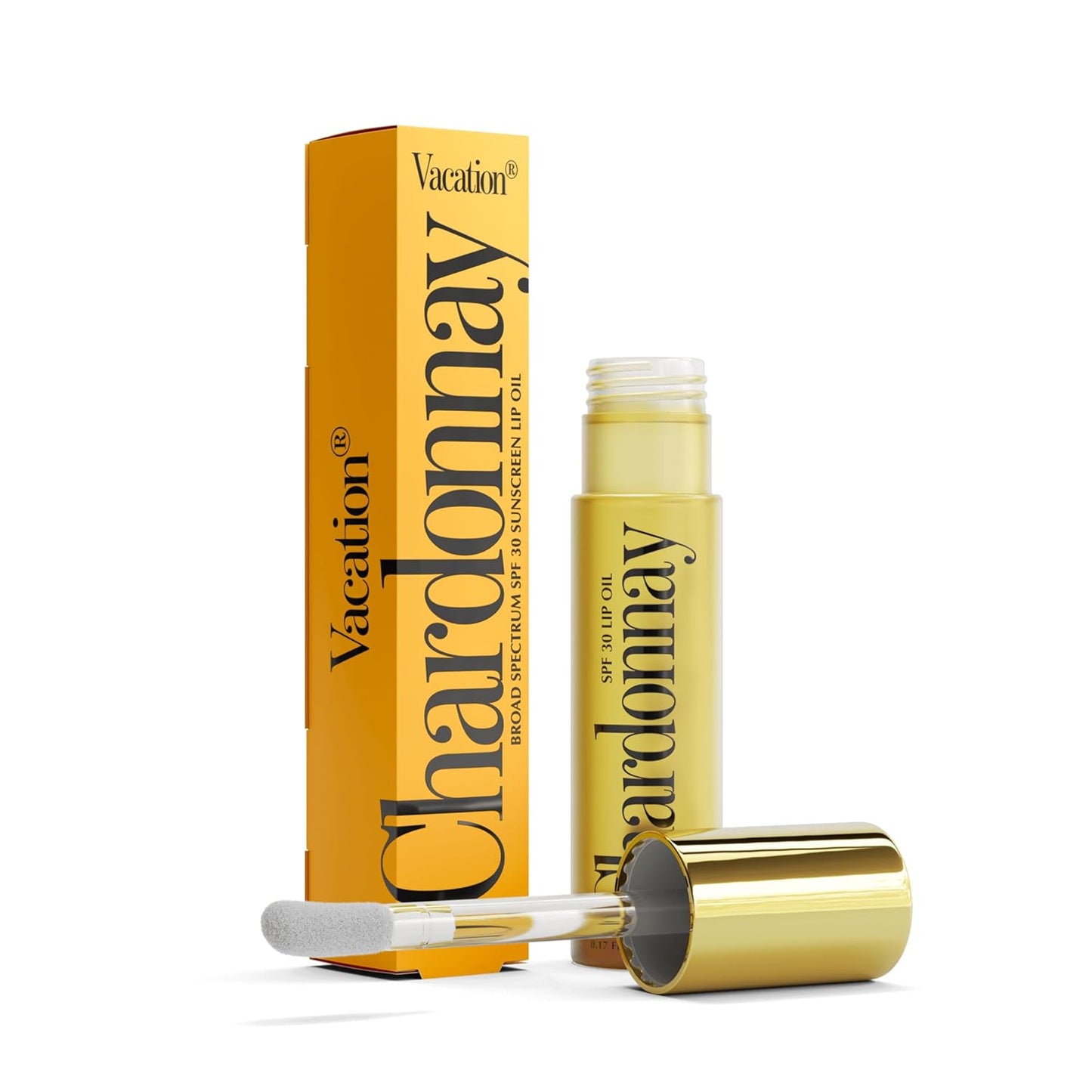 VACATION Chardonnay Lip Oil SPF 30, Sunscreen for Lips, Hydrating, Caramel Vanilla Flavored Lip Gloss, Clear Plumper, Non-Sticky, Vegan, 0.2 Fl. Oz. (Pack of 2)