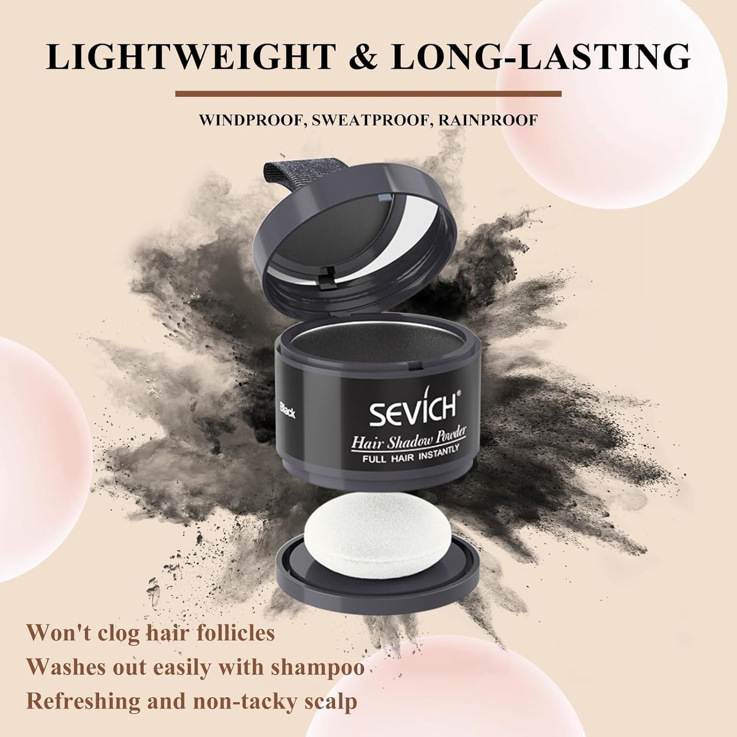 Sevich Hairline Powder，Instantly Conceals Hair Loss, Root Touch up Powder, Hair Shadow Toppers for Women & Men, Touch Up for Thinning Gray Hair, Windproof & Sweatproof, Black