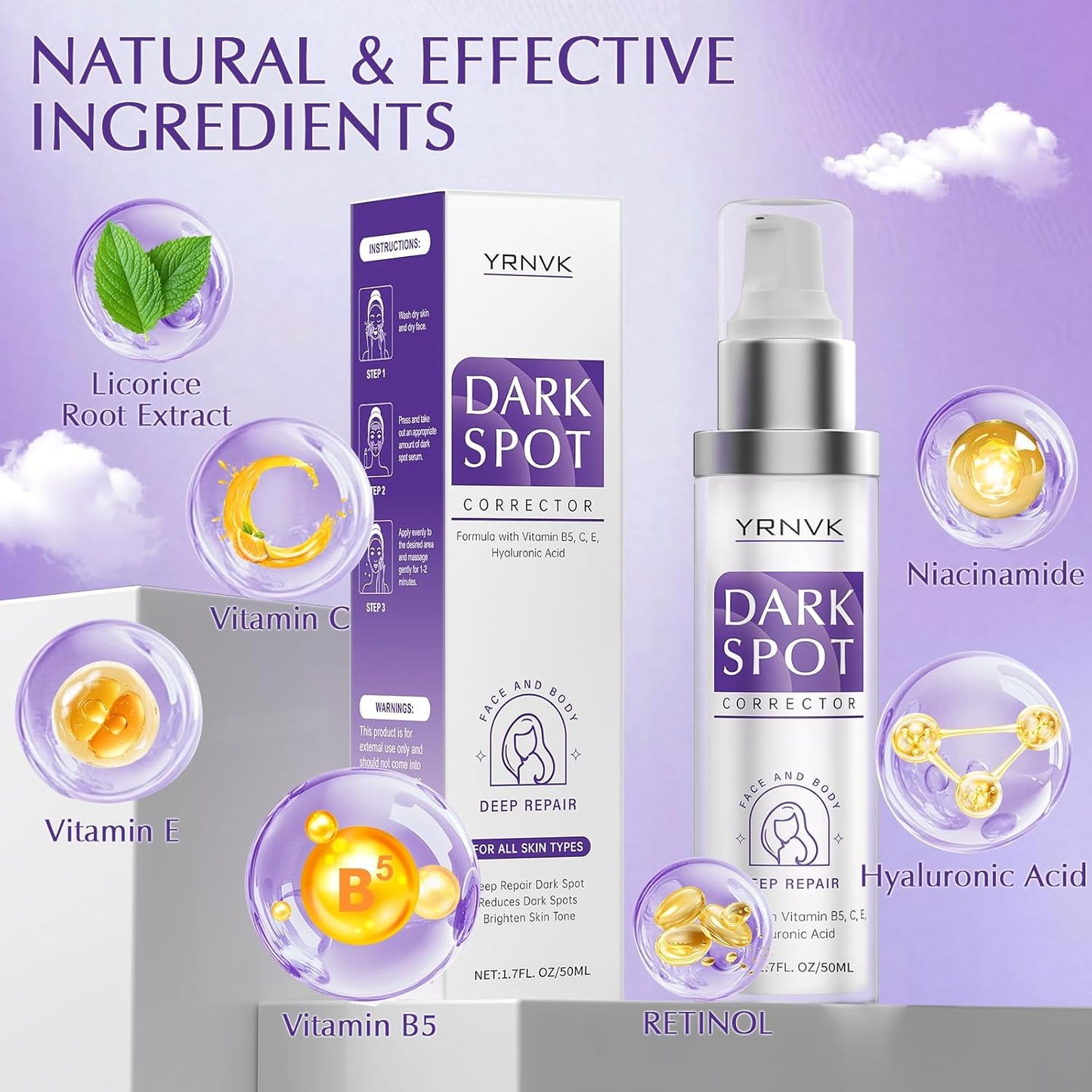 Dark Spot Remover for Face Cream, Dark Spot Corrector, Rapid Tone Repair Retinol Serum for Sun Spots, Age Spots, Skin Brown, Melasma Skin Care with Upgraded Formula Vitamin C for Women 1.7 Fl OZ