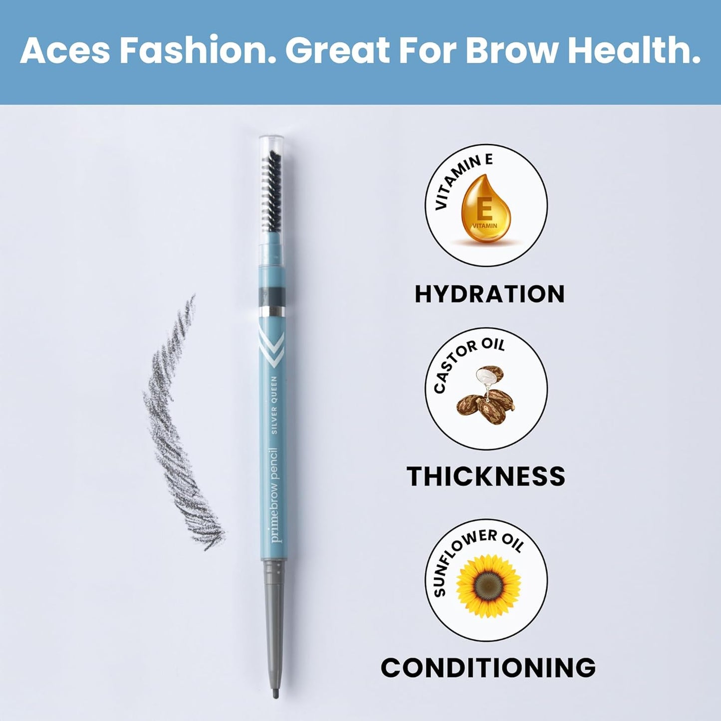 PrimeBrow Pencil for Mature Women – Ultra-Precise Tip for Natural, Hair-Like Strokes – Smudge-Proof & Long-Lasting Wear – Great for Thinning, Sparse, or Graying Brows (Silver Queen)