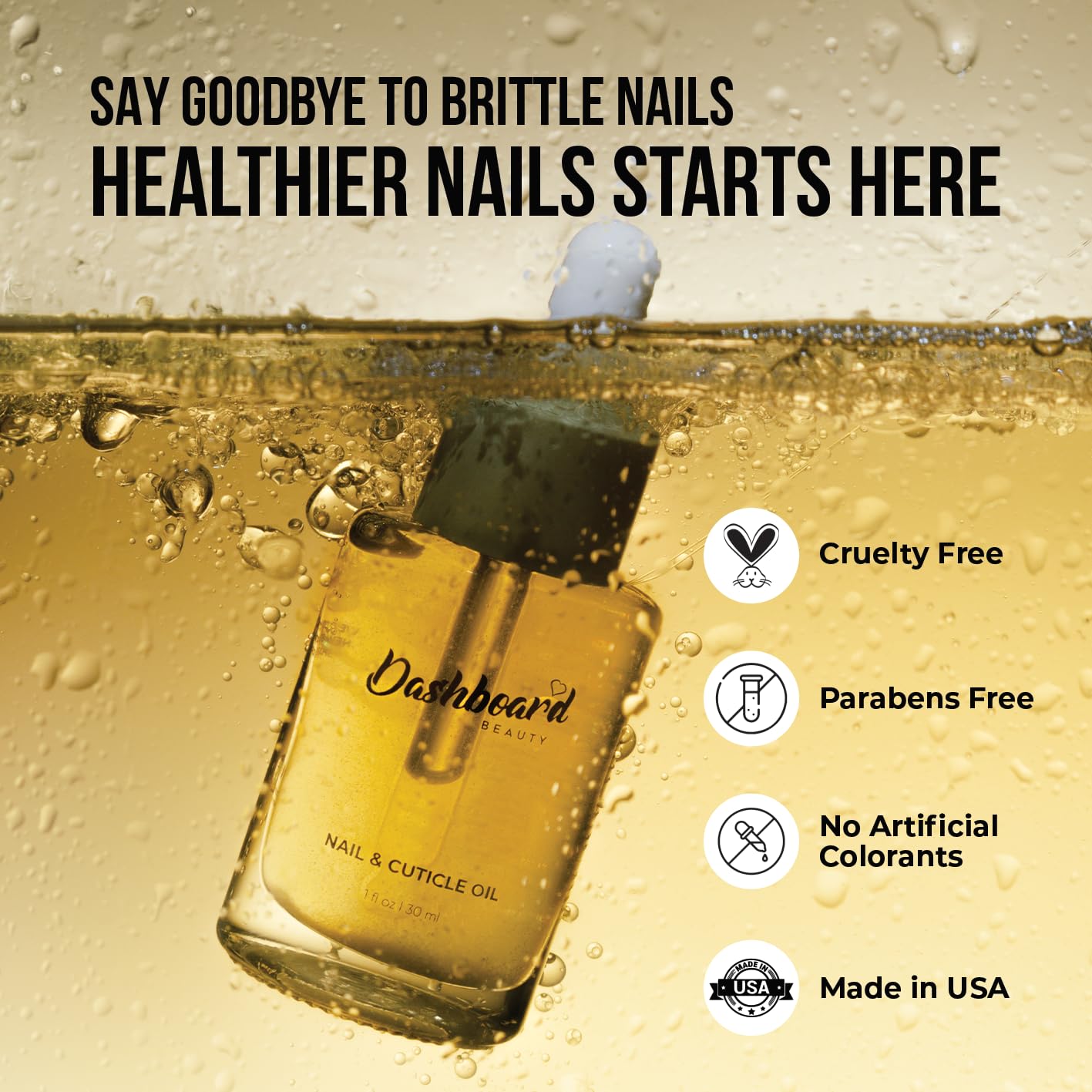 Dashboard Beauty Cuticle Nail Oil - Advanced Nail Moisturizer & Premium Nail Strengthener with Jojoba, Vitamin E - Repairs Damaged Nails, Nourishes, Enhances Growth - Salon-Grade, Deep Hydration, 1 oz