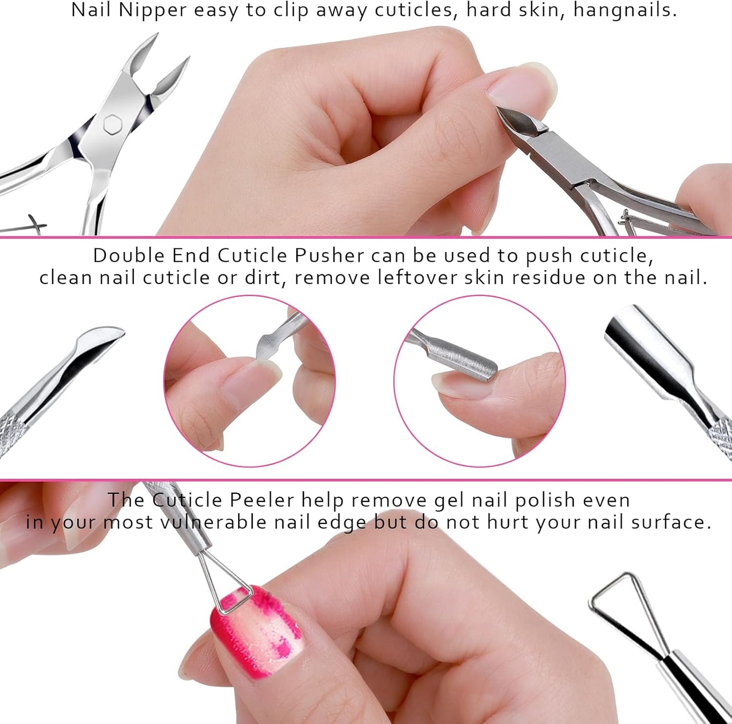 FANDAMEI Nail Files and Buffers, Manicure Tools Nail Care Kit with Nail File, Nail Buffer Block, Cuticle Care for Women with Nippers, Pusher Peeler. Cuticle Oil and Nail Prep Kit.