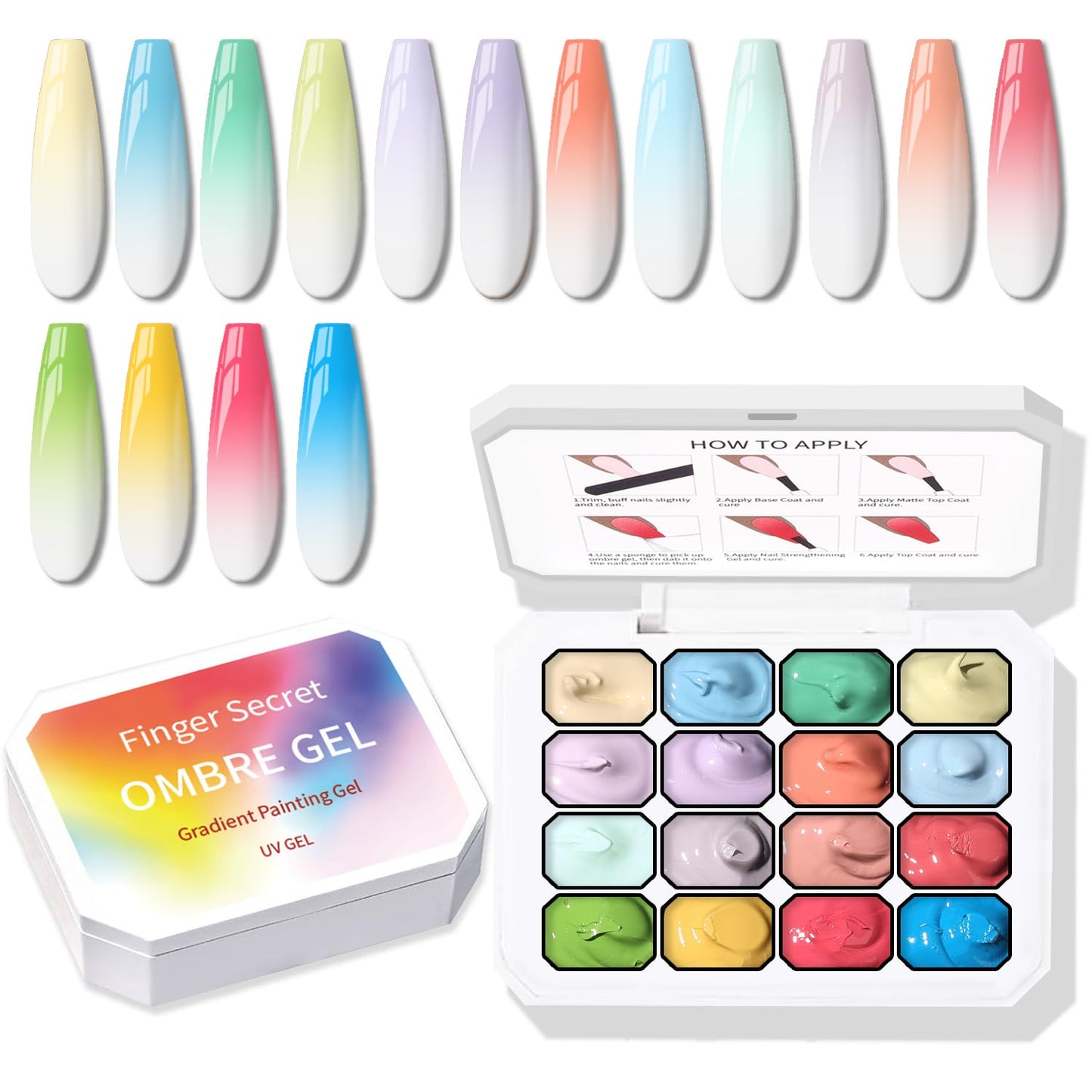 Sponge Pat Paint Nail Gel, Ombre Nails Gradient Gel Nail Blush Blooming Aura Nails Drawing Stripper Floral Painting DIY Nail Art, No Wipe, UV/LED Curing (16 Colors G)