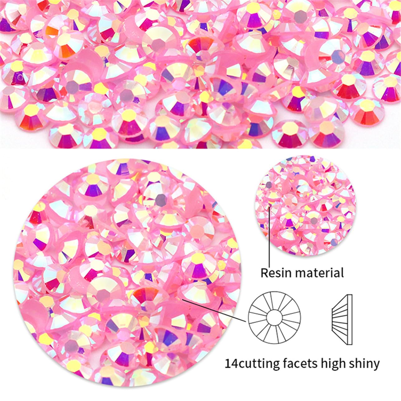 1440 Pcs SS20 5mm Flatback Rhinestones for Nails Art Crafts Glitter Round Shine Gems AB Crystals DIY Clothes Shoes （Dark Pink AB）