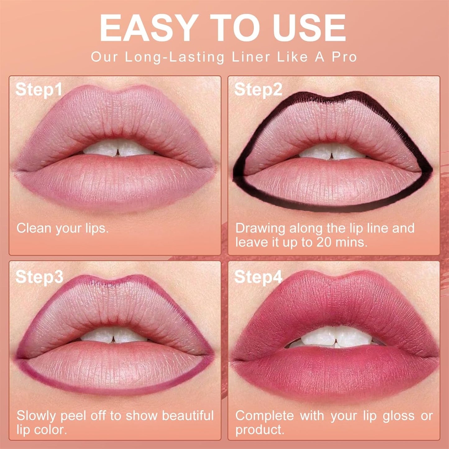 OETUIOW Lip Stain Peel Off, Lip Liner Moisturizing Long-Lasting & Waterproof, Transfer Proof & Plumping, Non-Stick Cup, 2PCS Rose&Mauve