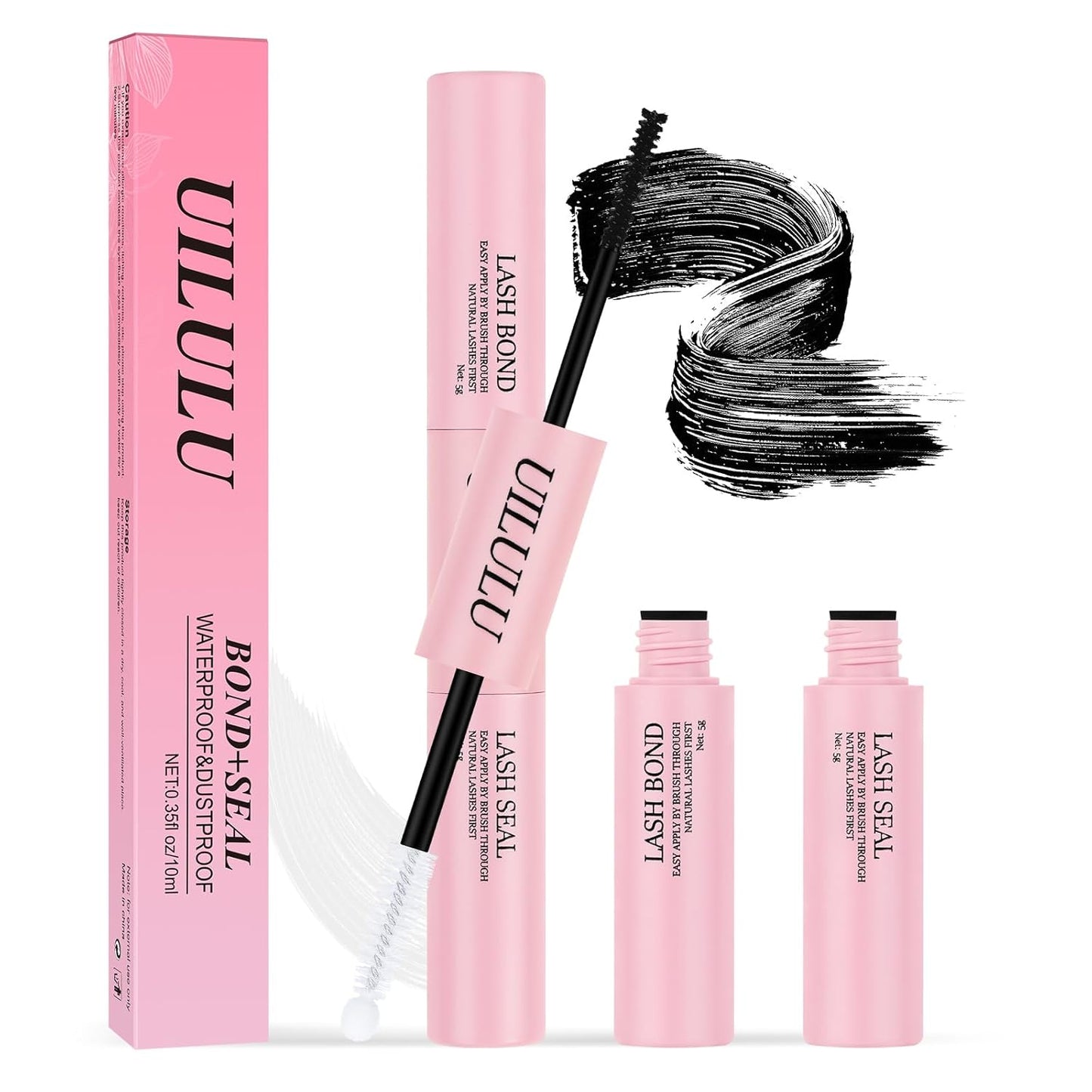 Lash Bond and Seal - 2-in-1 Lash Glue (5ml) & Sealer (5ml) for DlY Lash Extensions at Home, Waterproof Eyelash Adhesive for Cluster& Individual Lashes, Black Bond Eyelash Glue Strong Hold