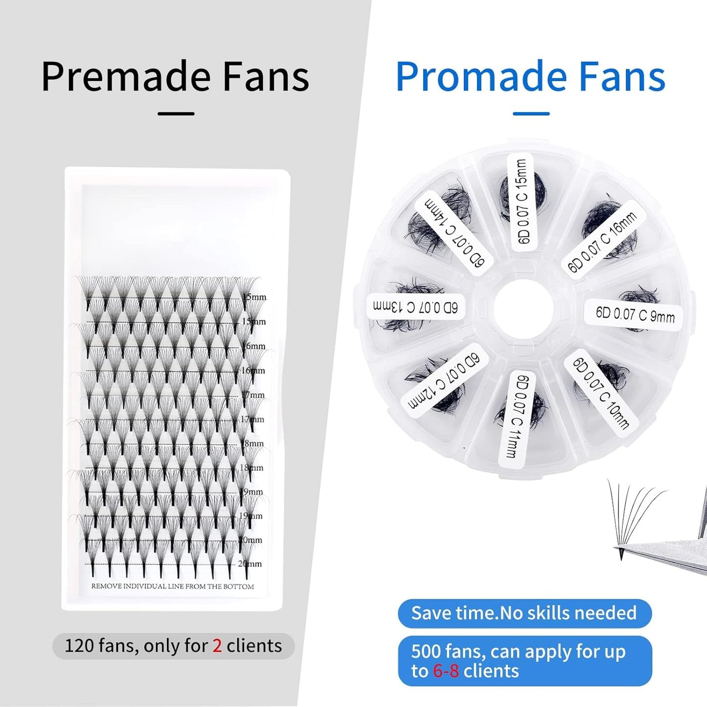 Premade Fans for Lash Extension: 6P, Wendy, Handmade Fans, Pre-made, For Lash-Artists, D, 9-16mm
