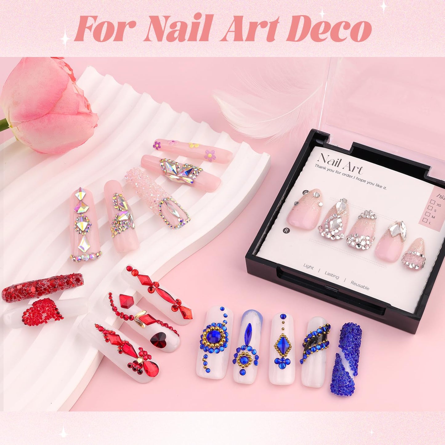 3600pcs Glass Transparent White Nail Rhinestones 6 Sizes(1.8/2/2.4/2.8/3/4mm) Flatback Crystal Nail Charms Jewels Decoration for Nail Art and Crafting, Tweezer and Pickup Pen included
