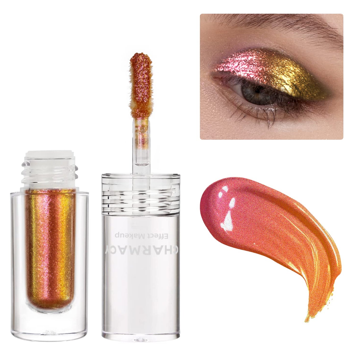 CHARMACY Liquid Duochrome Eyeshadow, Multi-Dimensional Eye Looks, Long Lasting Glitter Eye Shadow Sets Metallic Pigments, Quick Drying, Sparkling Shiny Eye Makeup for Beginners, 1.6g (#16)