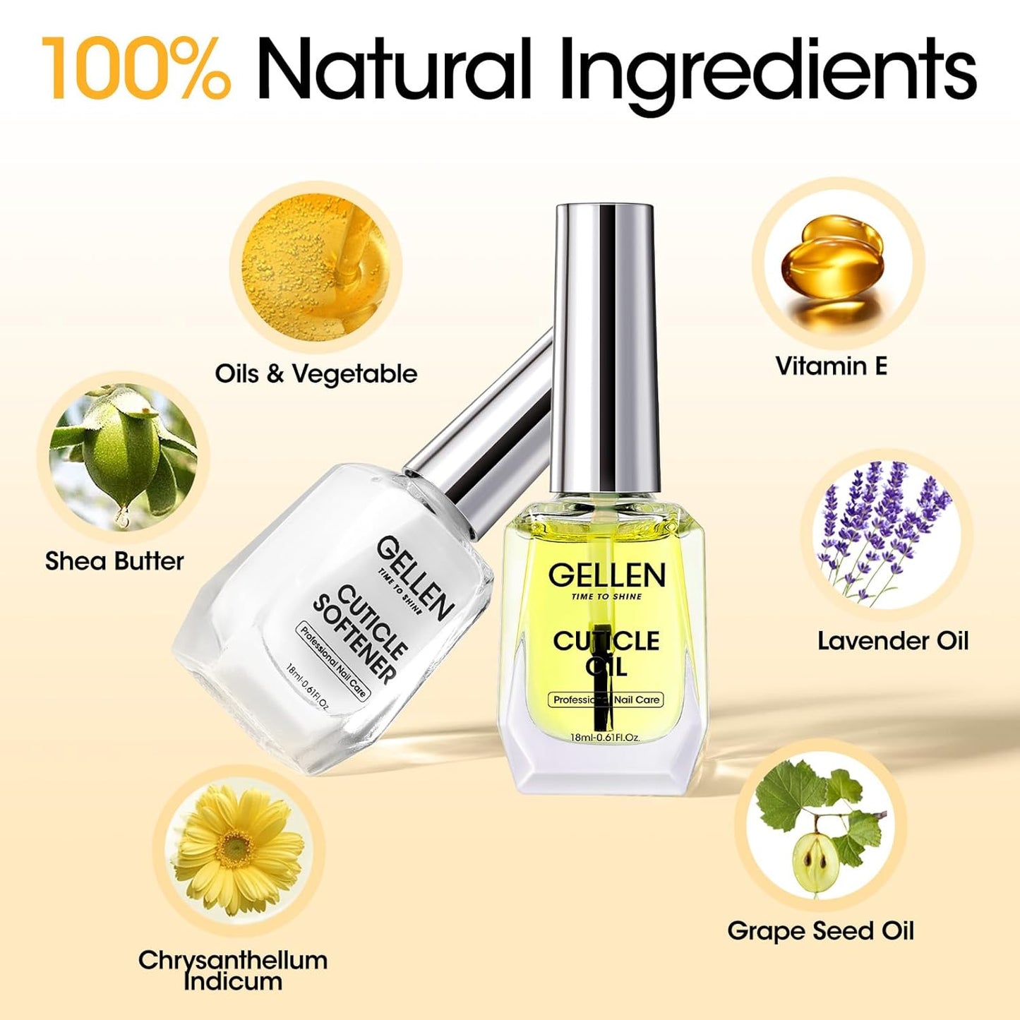 Gellen Cuticle Oil & Softener for Nails, 2 Pcs 18ml Cuticle Remover & Strengthener, Nail Cuticle Protector, 2 in 1 Nail Care Kit for Cuticle Removing & Repairng Manicure Essentials for Gel Nail Polish