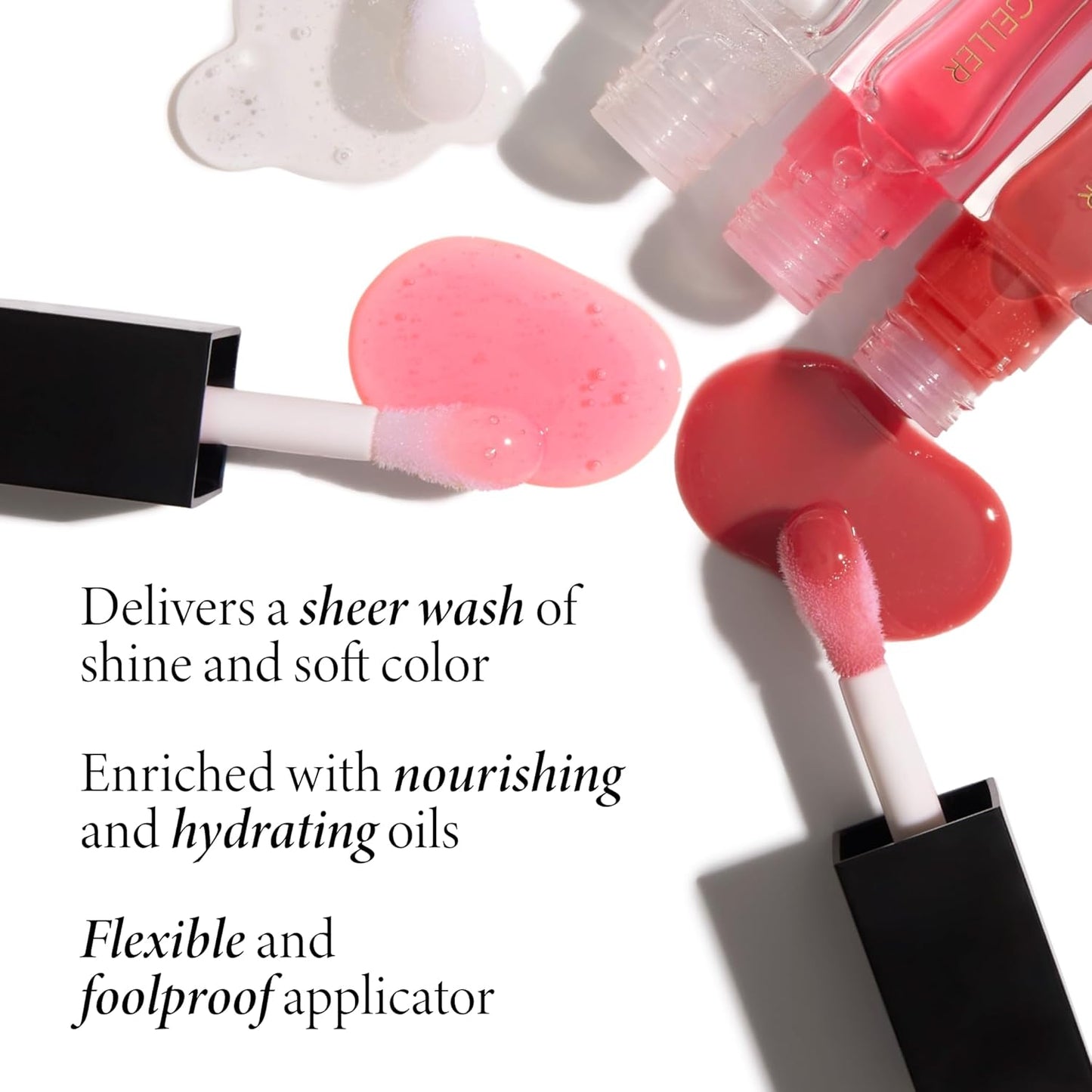 LAURA GELLER NEW YORK Fine Shine Glossy Lip Oil Duo, Sweet Pink + Glass Half Full - Clear Pink Lip Gloss with Hydrating Squalane