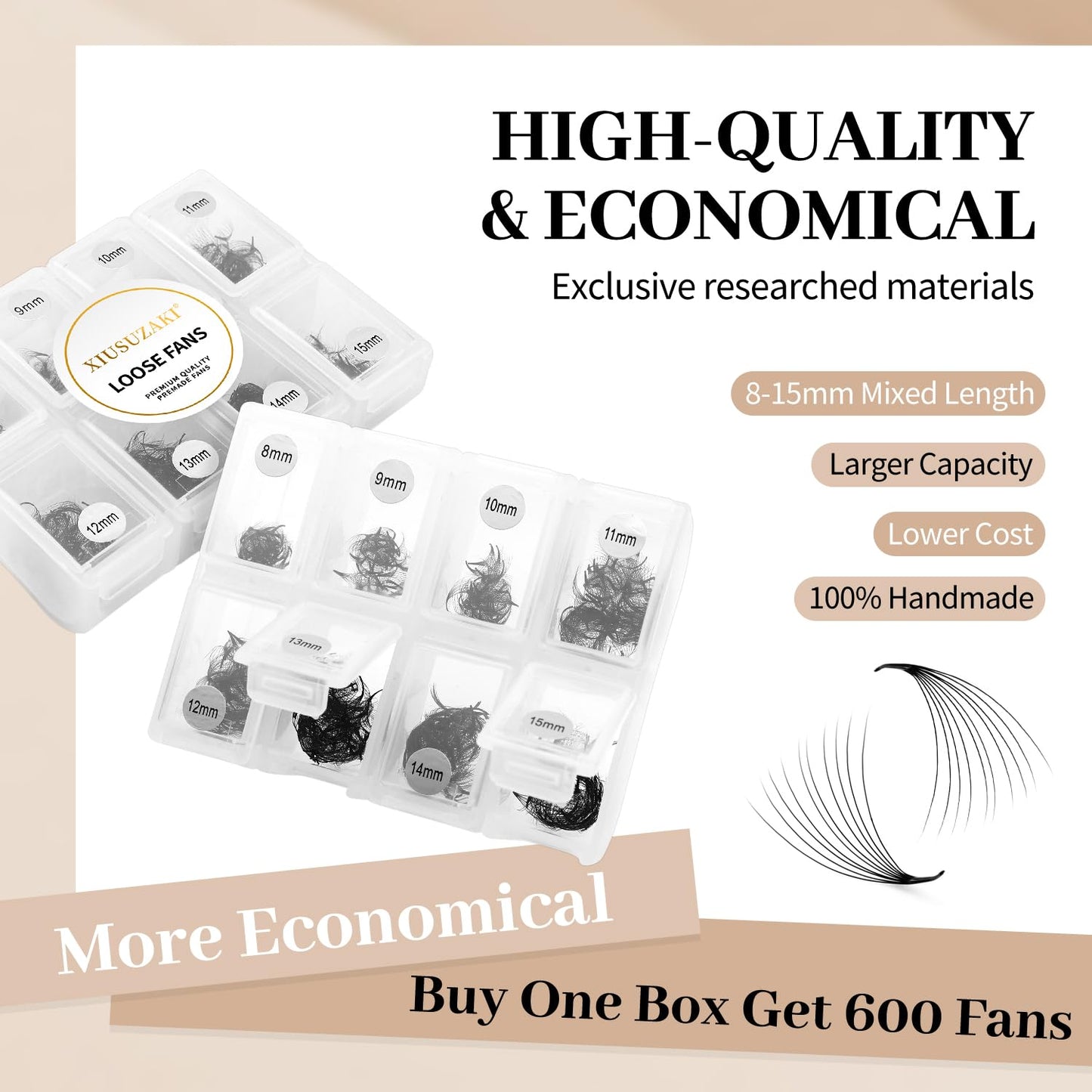 Premade Fans Eyelash Extensions 600 Fans 16D Volume Lash Extensions 0.03 Thickness Soft Fluffy Black False Eyelash