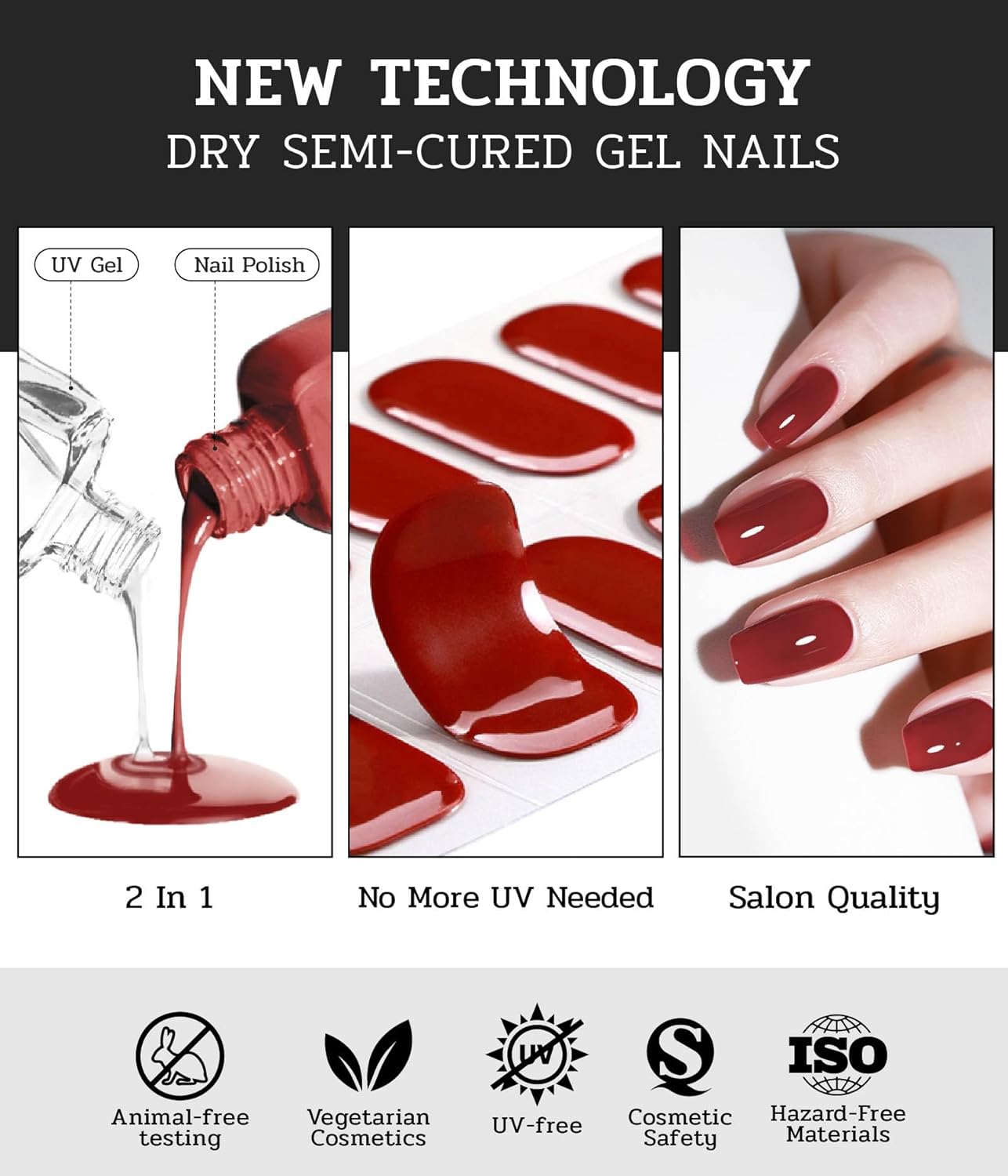 Nail Polish Strips - 22 Pcs Salon Quality Gel Nail Stickers - Long Lasting Wraps (Red Carpet Moment)