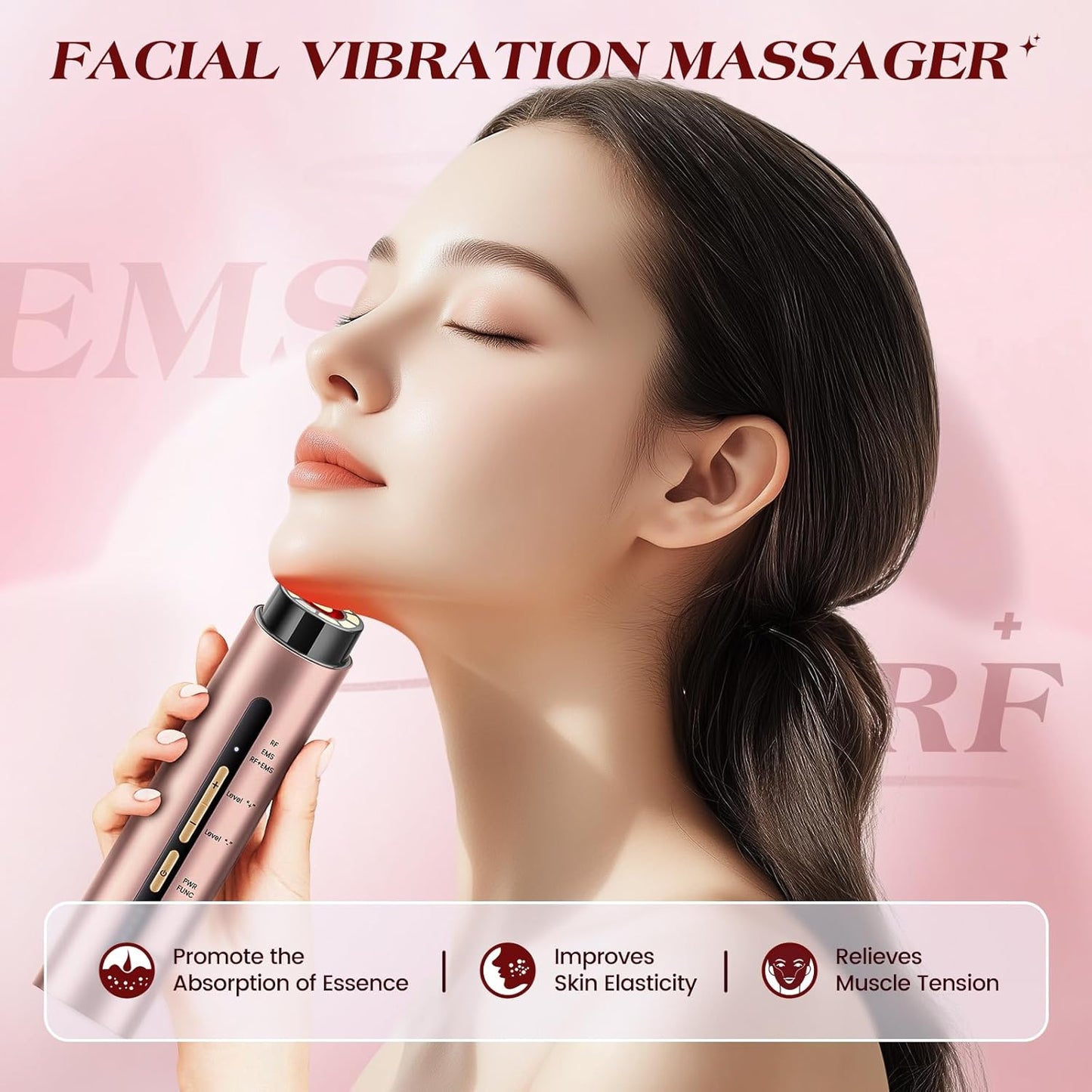 Microcurrent Facial Device, 3 Modes Red Light Therapy for Face and Neck, Skin Care Facial Massager Perfect Gifts for Women Men(Gold)