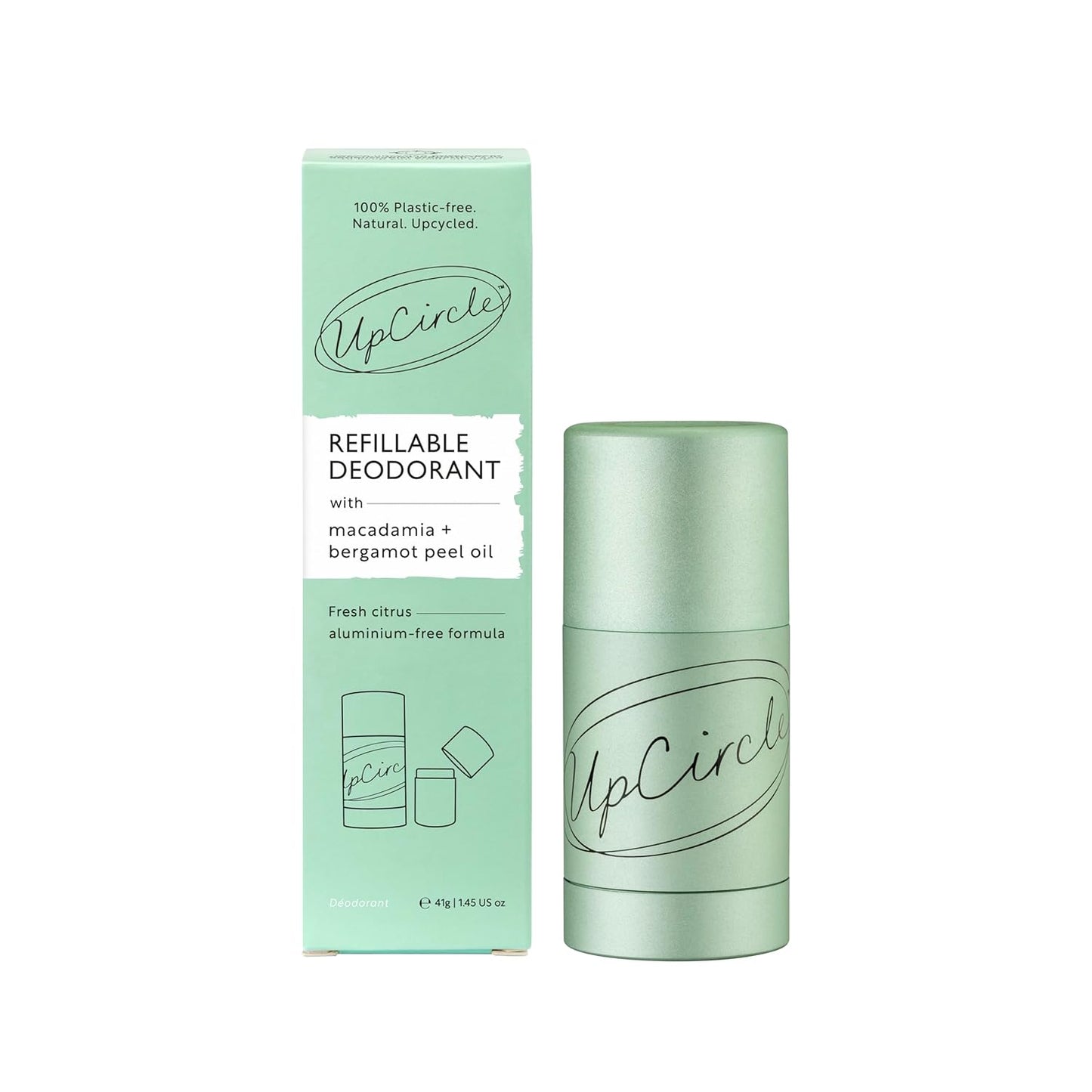 UpCircle Refillable Deodorant with Macadamia + Bergamot - 1 case + 1 refill - Suitable for Sensitive Skin - Natural - Hydrating - Up To 24 Hours of Lasting Protection