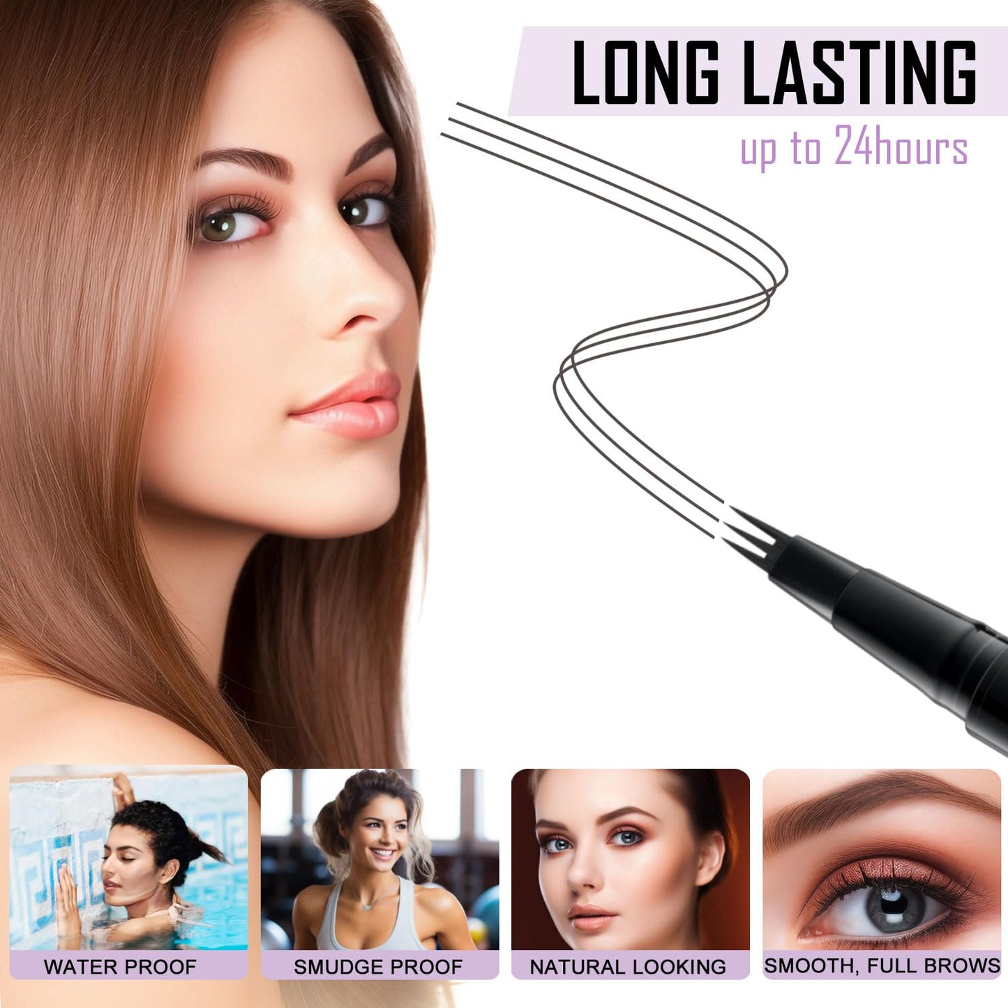 LAVONE Eyebrow Pencil, 2-In-1 Waterproof Eyebrow Pen, with 3 Tip Microblading Eyebrow Pen and Ultra-Precise Brow Pencil, Dual-ended Eyebrow Brush, for Eyebrow Makeup - Light Grey