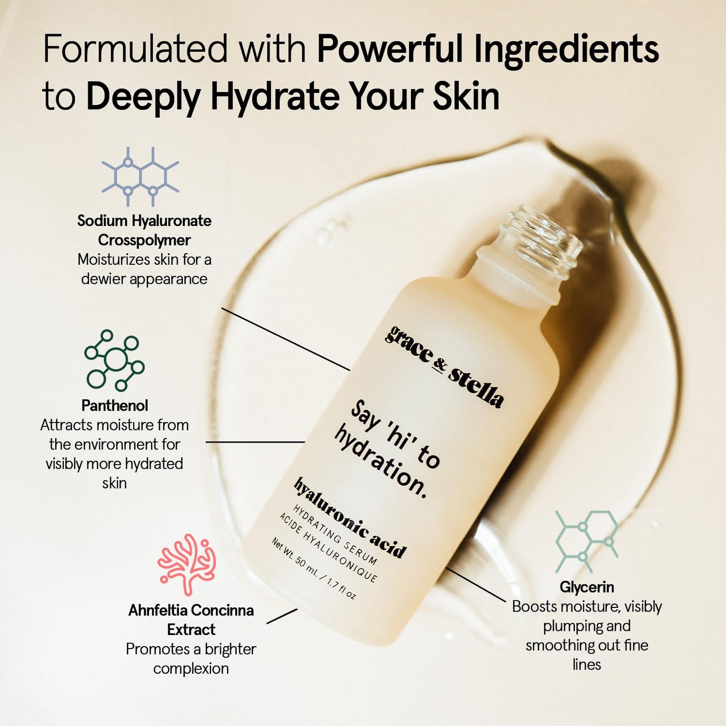 grace & stella Award Winning Hyaluronic Acid Serum (30ml/1 fl oz) Hydrating Hyaluronic Acid Serum for Face - Acido Hialuronico for Women - Remove Fine Lines, Wrinkles, Anti Aging - Vegan Skincare