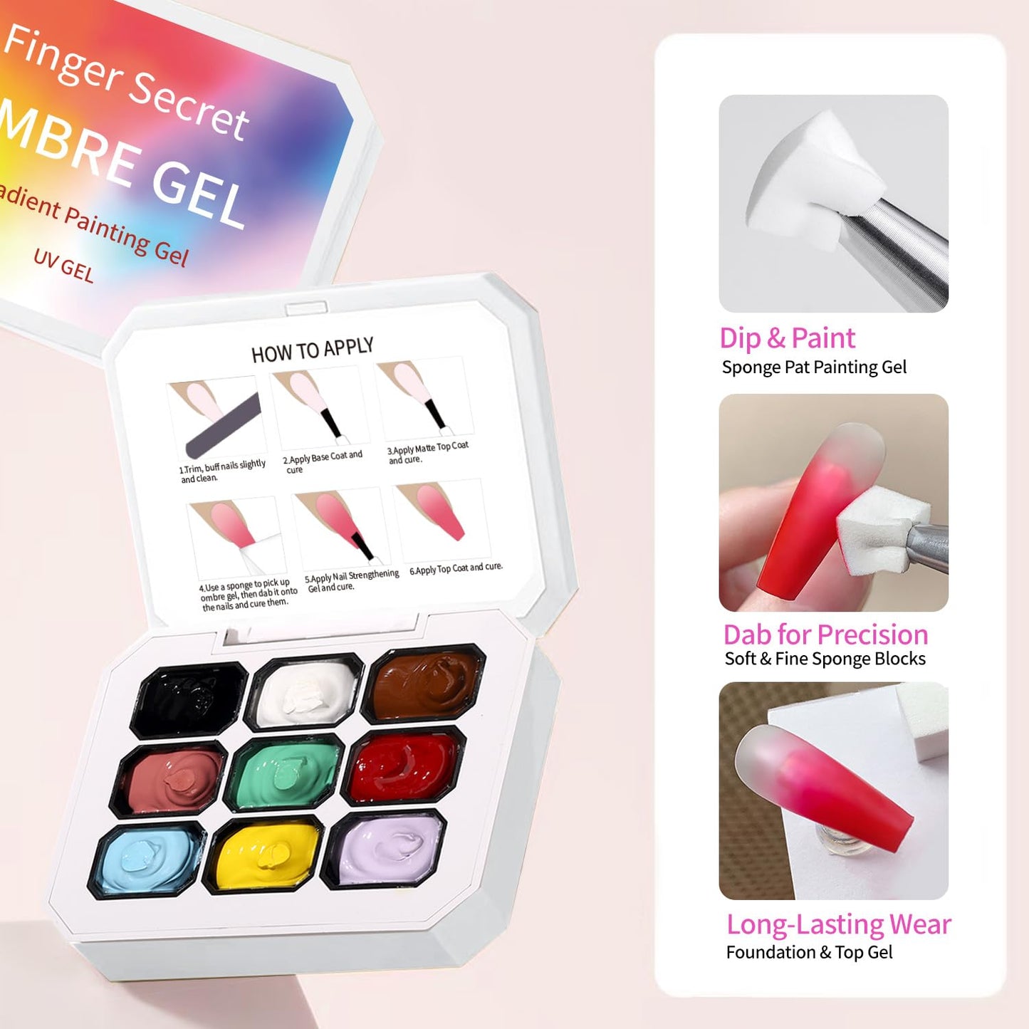 Ombre Gel Polish Nail Sponges for Ombre 4 Series Colorful Blush Effect Gradient painting gel ombre & pat paint for nails Multistyle French Manicure Nail Art DIY Home (A10, 1)