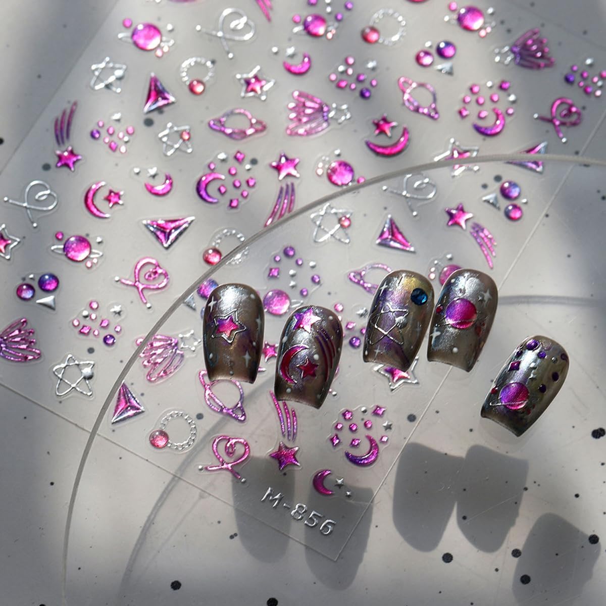 Purple Nail Art Stickers Star Moon Nail Decals 5D Embossed Jelly Nails Stickers Self Adhesive with Design for Women Girls Kid Manicure Charms Supply DIY Decoration Accessories