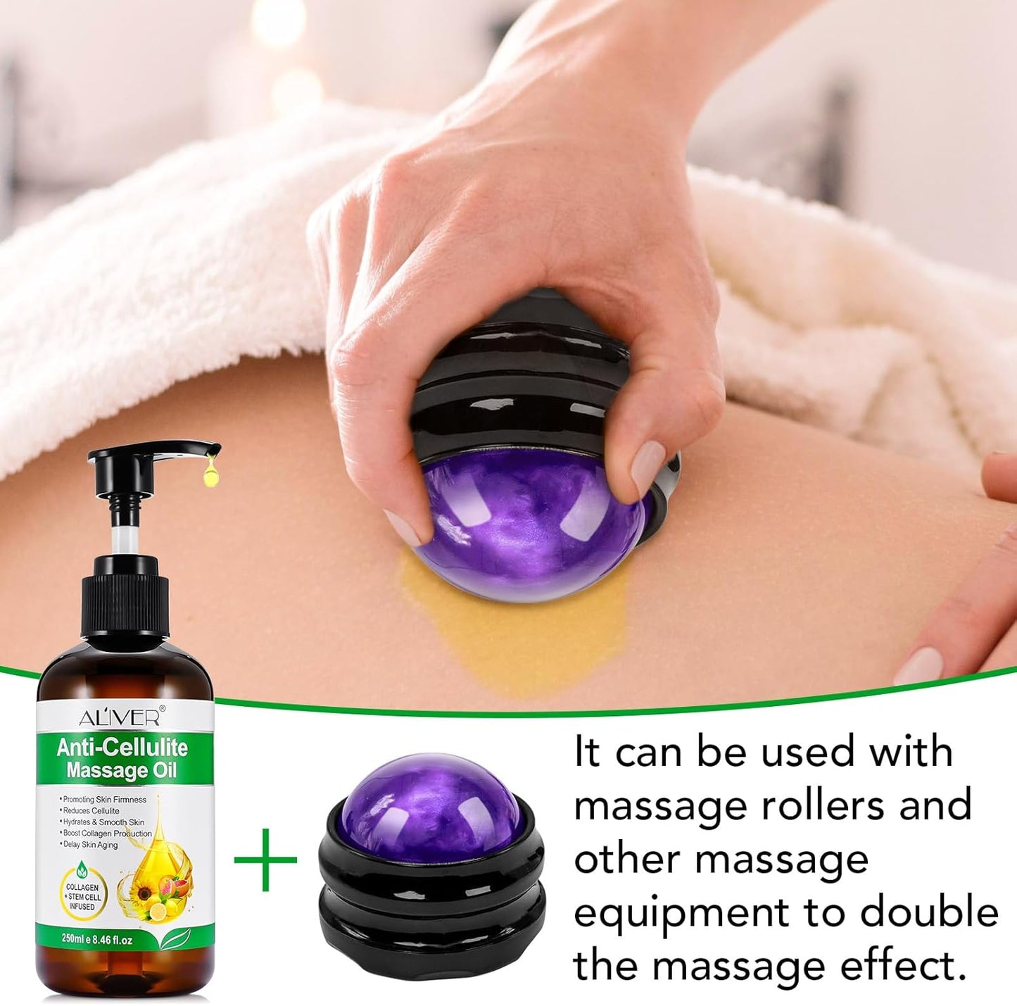 Body Oil Naturals Anti Cellulite Massage Oil, for Skin Tightening, Massage Oil for Massage Therapy Assists with Firming, Moisturizes Skin -8.46 fl.oz