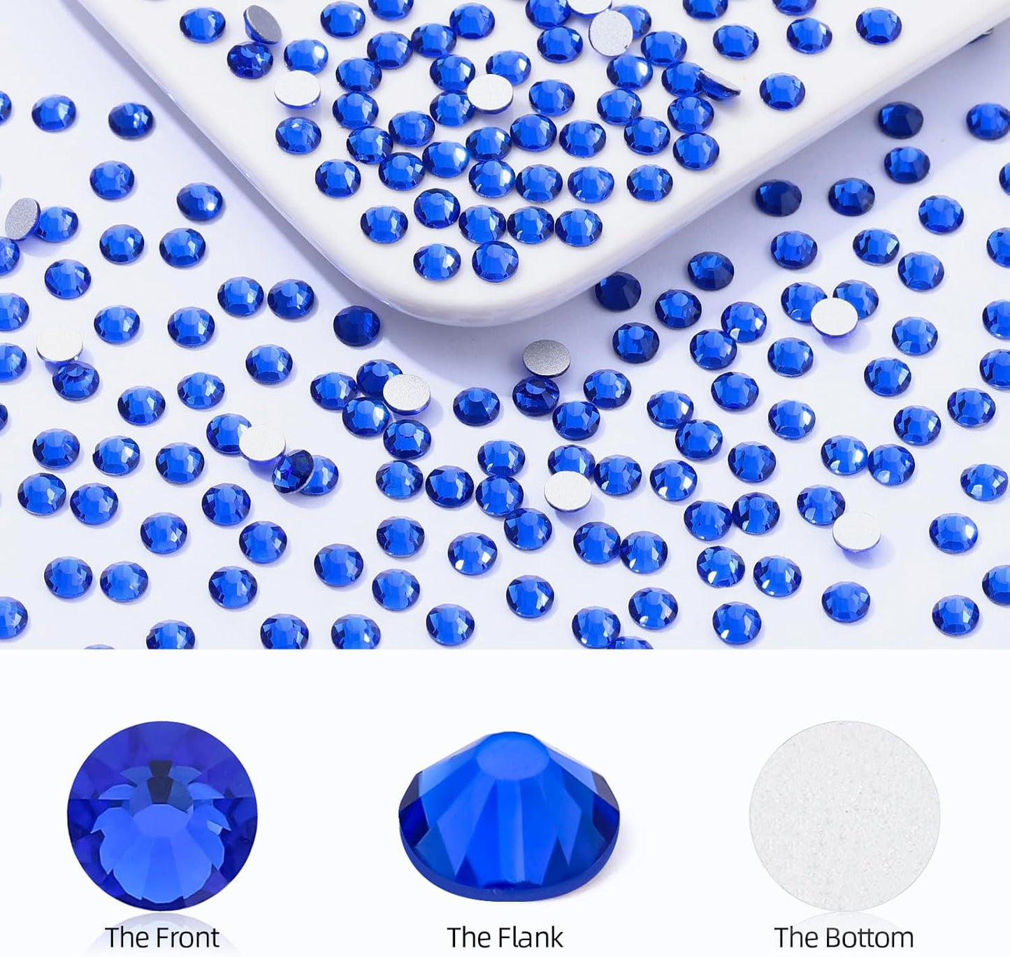 Sapphire Flatback Rhinestones, Glass Rhinestones for Nail Art and Craft, Glue Fix, Loose Crystal Gemstones(Blue, SS12, 1440pcs, 2.9-3.0mm)