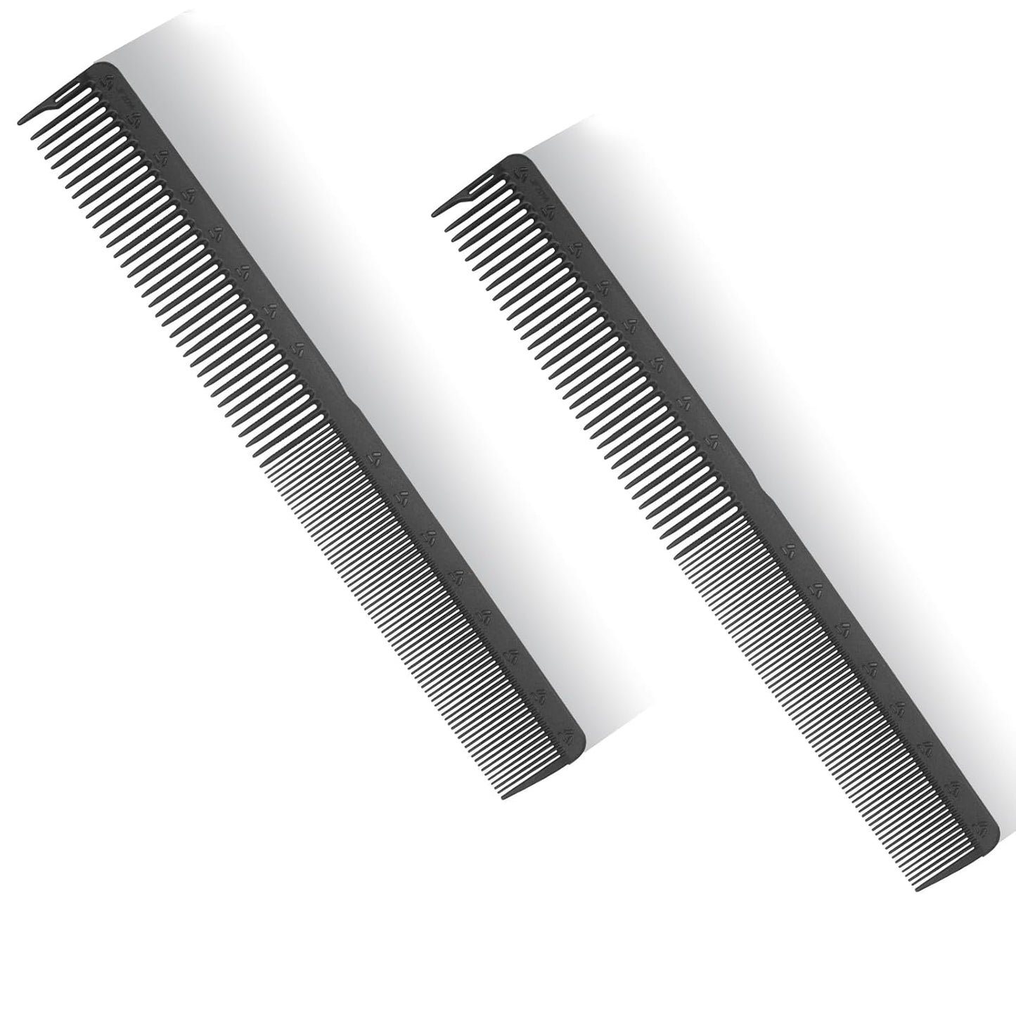 PERFEHAIR 2-Pack Professional Round Tooth Hair Cutting Comb - 8.6 Inch, Black Carbon Fiber Anti-Static & Heat Resistant, Durable Barber Combs with Fine & Wide Tooth for Precise Haircut for Men & Women