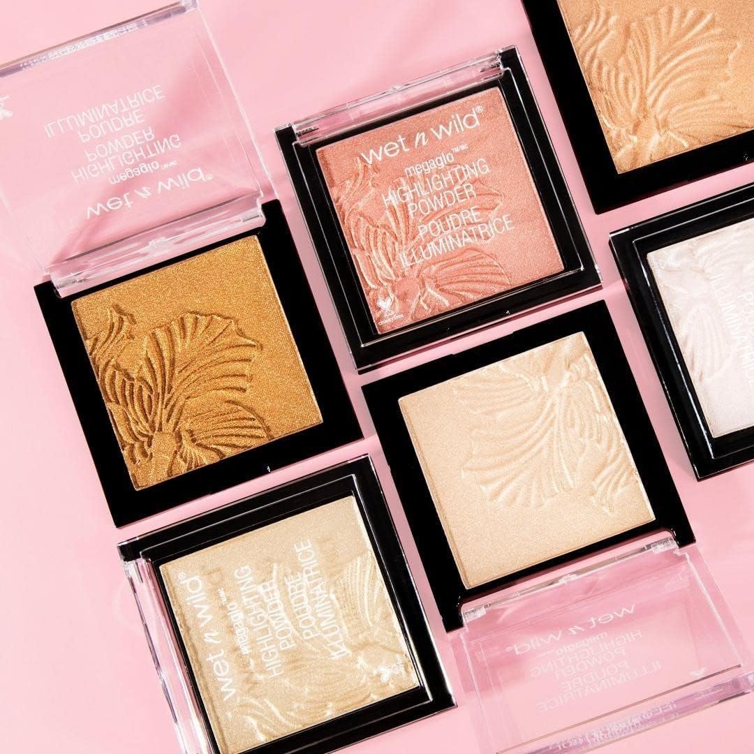 wet n wild MegaGlo Highlighting Powder, Highlighter Makeup, Shimmer Glow, Pink Rose Gold Blossom Glow