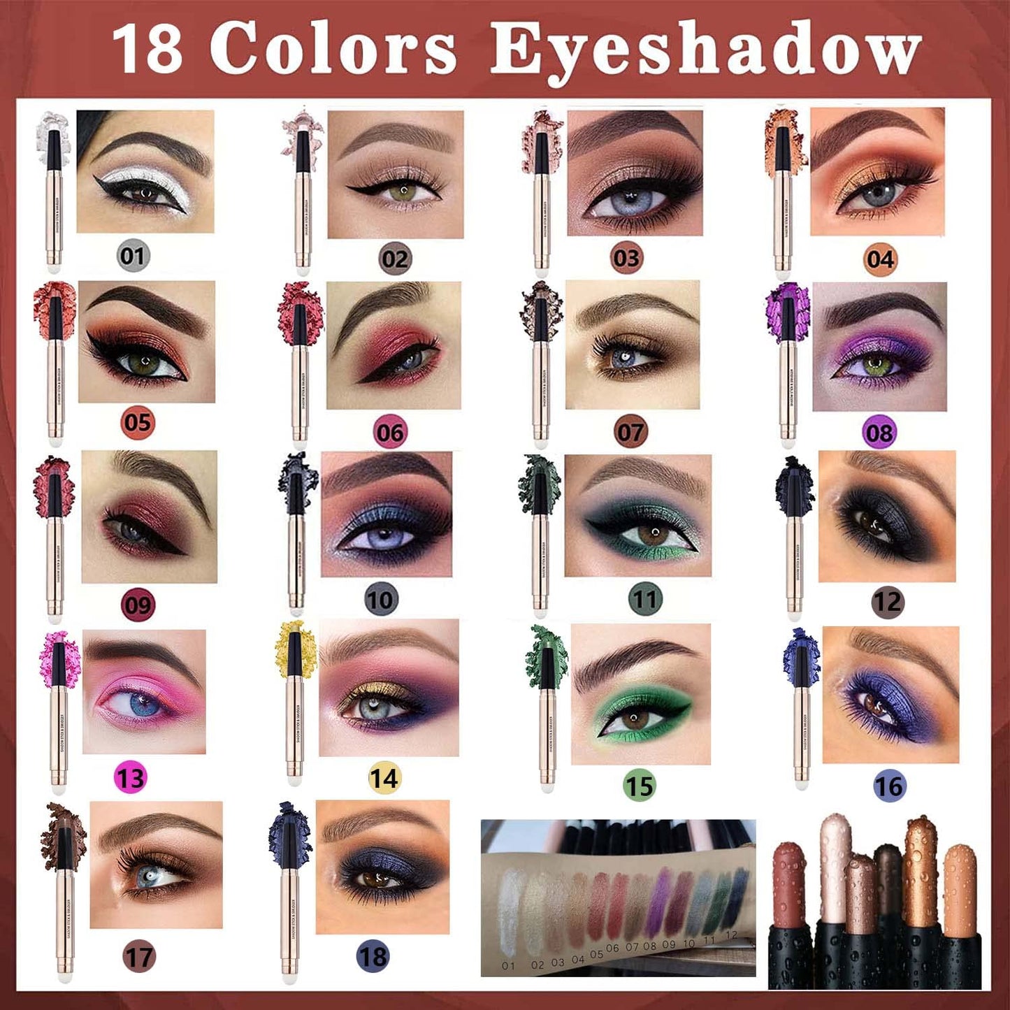 Bright Green Eyeshadow Stick Makeup, Cream Shimmer Smooth Eyeshadow Pencil Hypoallergenic Waterproof Long Lasting Eye shadow Highlighter Eye Liner Pen High-Impact Multi-Dimensional eyes Look