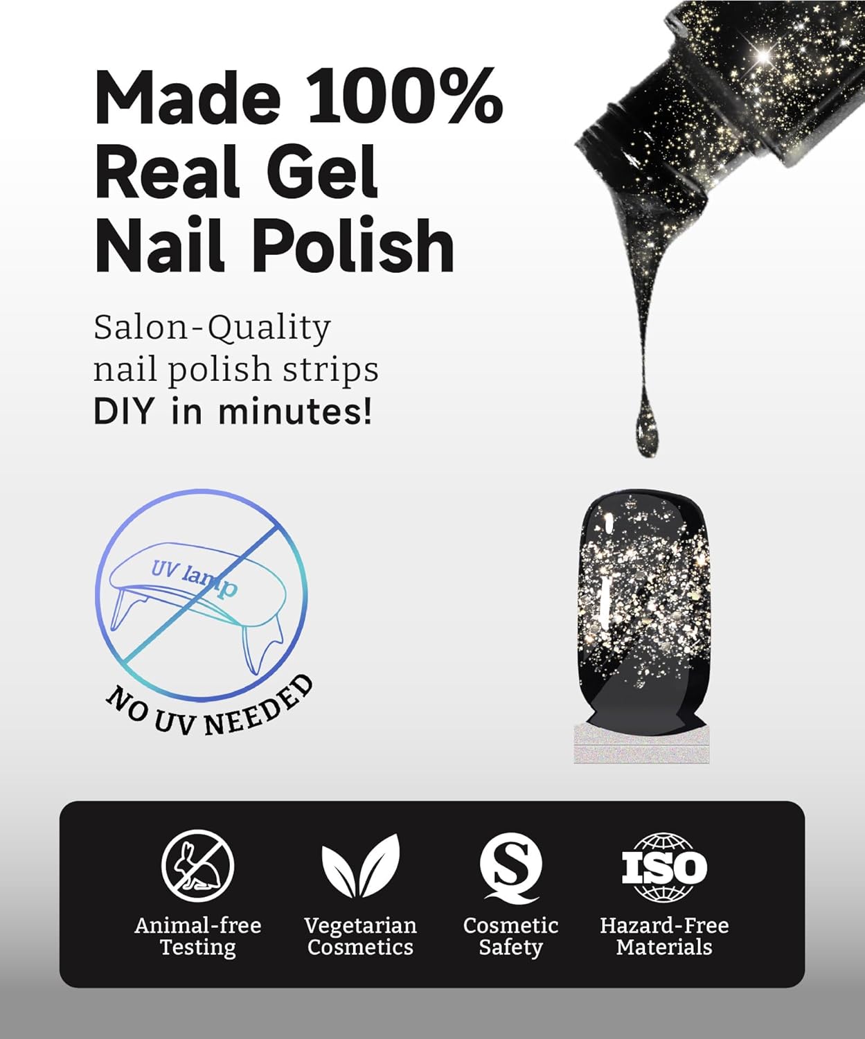 Glitter Nail Polish Strips, 32 Pcs Salon Quality Gel Nail Stickers, Long Lasting Wraps Easy to Use & Remove (Dreams Glimmer)