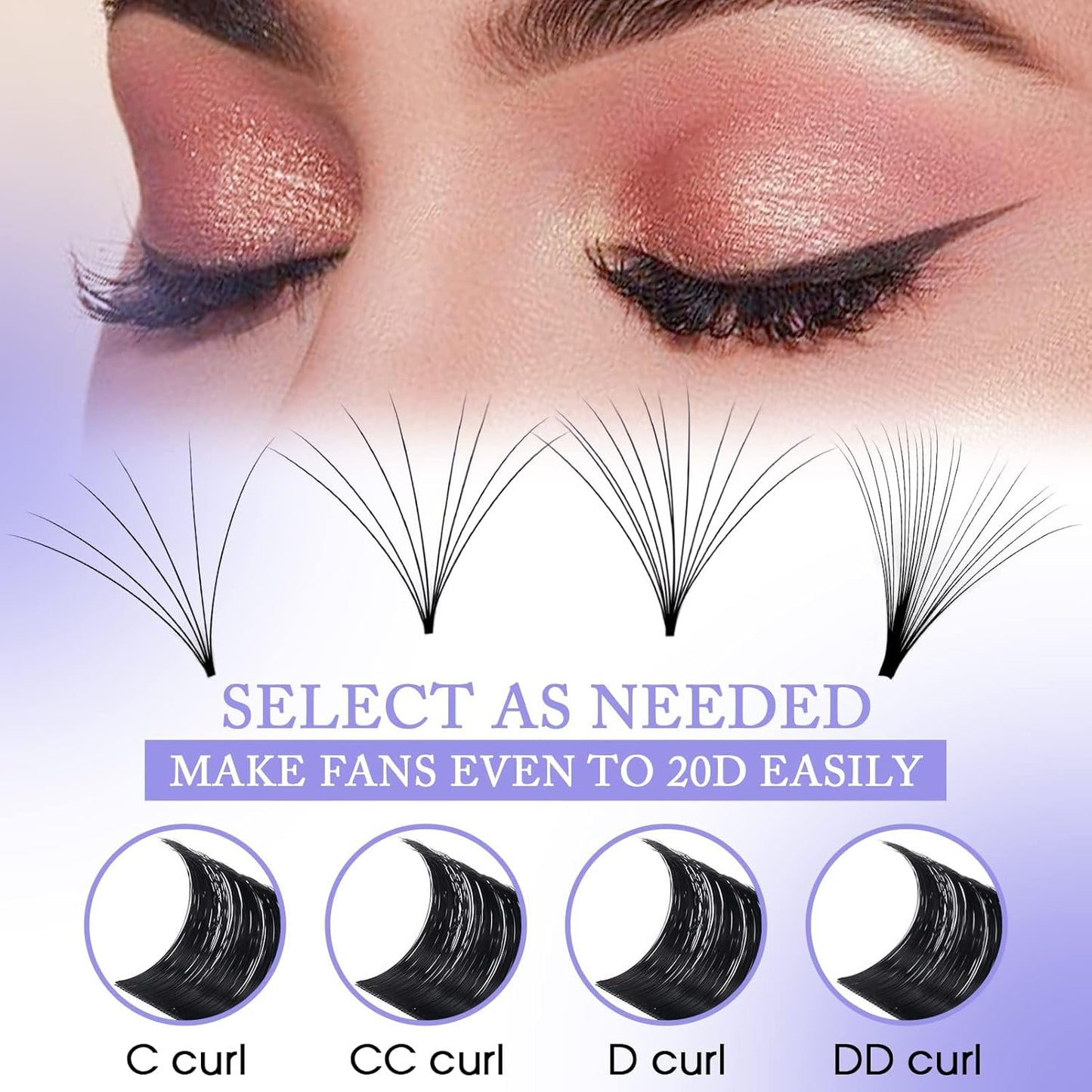 Easy Fan Volume for Lash Artists: Wendy, Handmade Fans for Eyelash Extensions, Self Fanning, Blooming, C-KH, Black, D-0.05-11