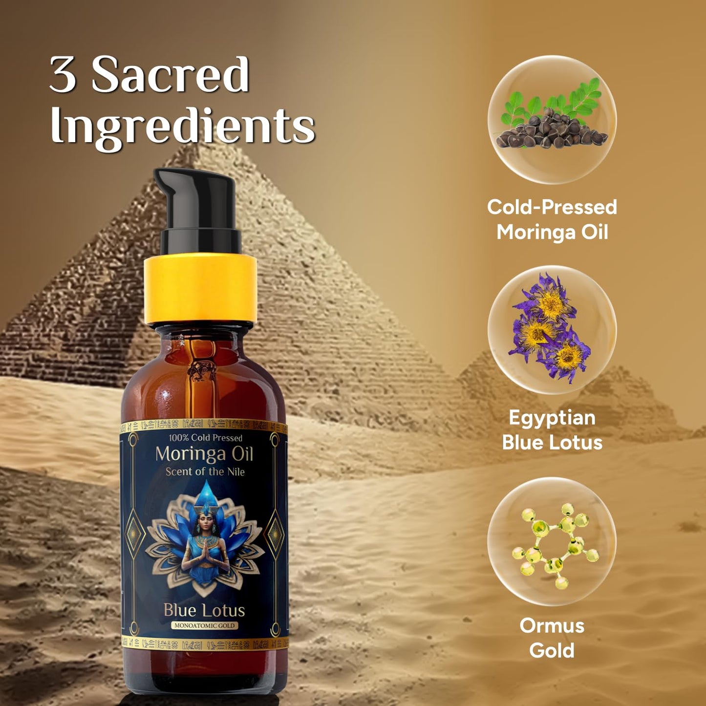 Pure Organic Moringa Oil with Blue Lotus Flower | Deep Hydrating & Anti-Aging Ritual Oil for Skin, Hair & Nails | Premium 100% Cold Pressed Moringa Seed Extraction, Nourishes & Hydrates Skin 1oz.