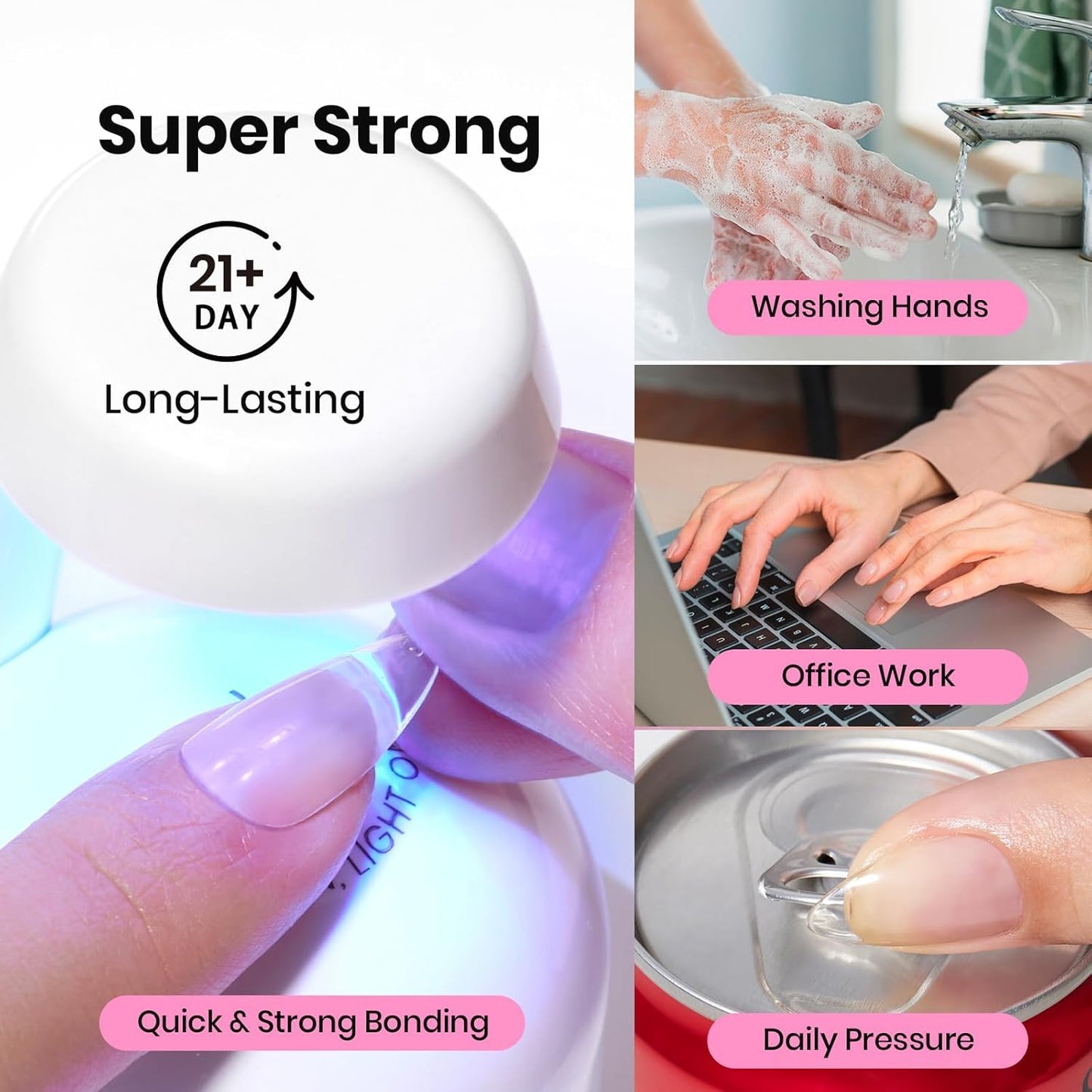 Beetles 3Pcs 15ml HEMA-Free Nail Glue Top Coat & Base Gel Set No Wipe Top Coat Base Nail Glue Gel for False Nails Shine Effect Long Lasting Nail Extension DIY Salon Nails at Home, U V Light Required