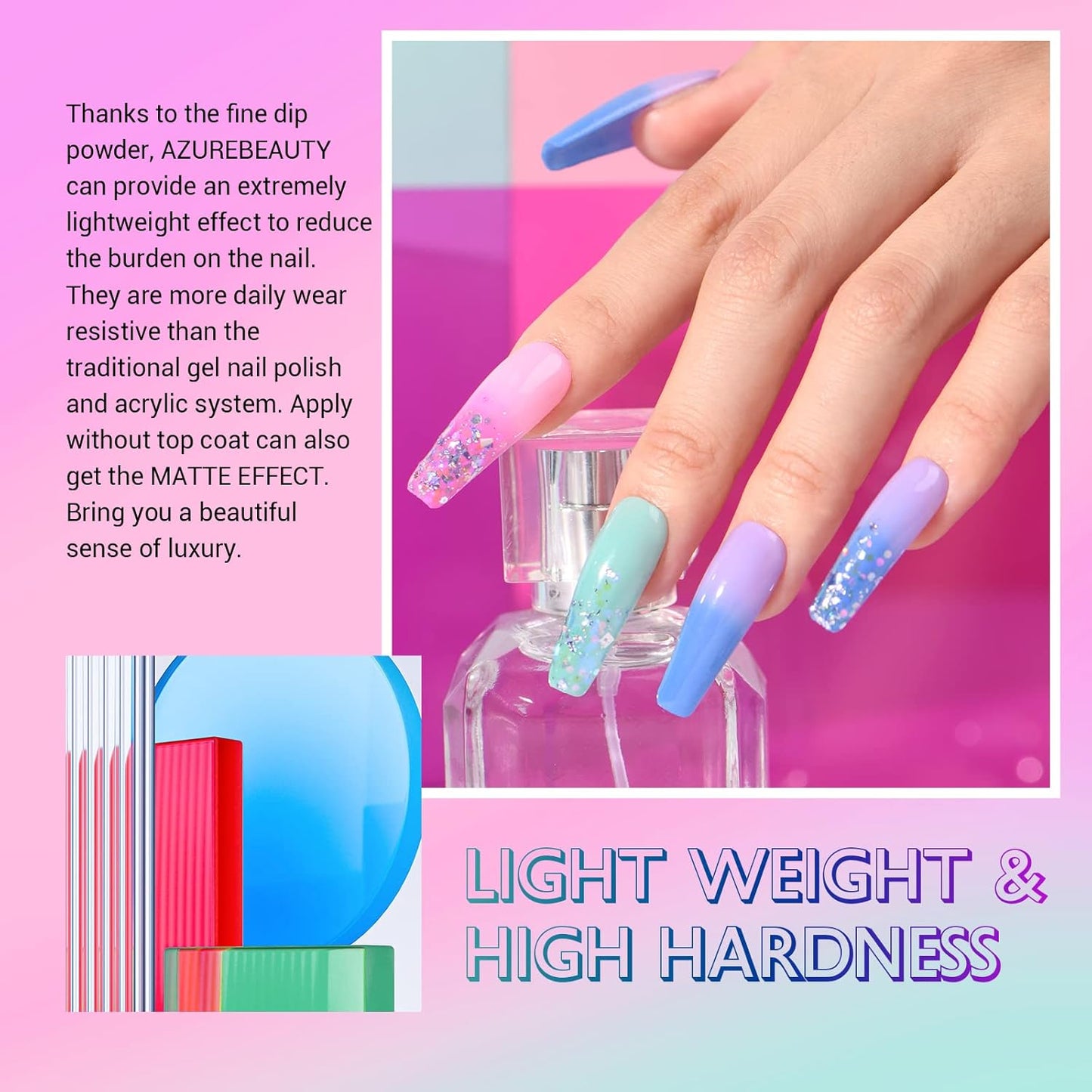 AZUREBEAUTY Color Changing Dip Powder Nail Set, Blue Green Pink Red Grey Trend Ombre Cold Warm Temperature Mood French Nail Art Manicure DIY Salon Gifts, No Need Nail Lamp Cured 6 PCS