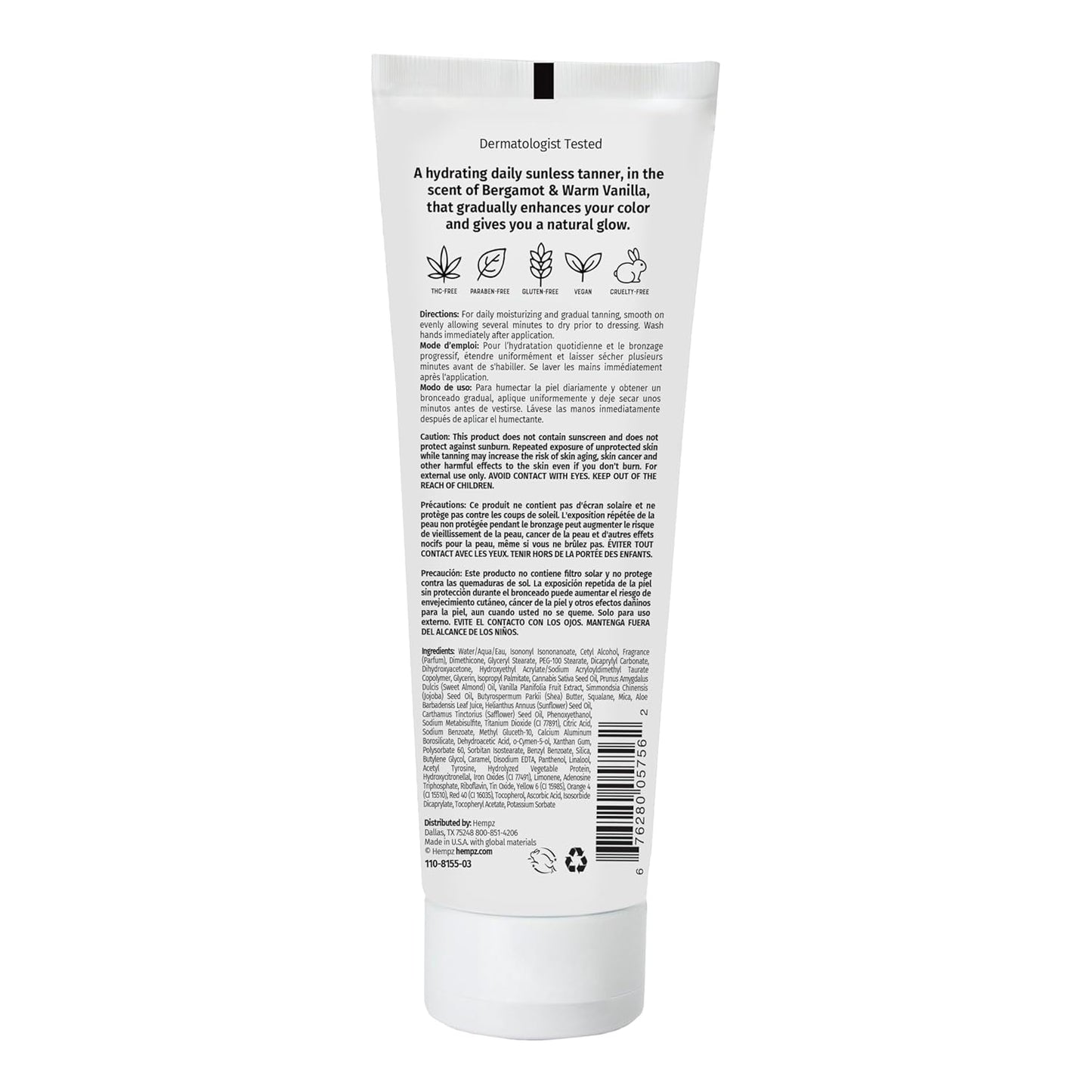 Hempz Glow Getter Gradual Self-Tanning Lotion – Medium to Dark, 7.5 oz | Natural Golden Tan, Summer Glow, Vegan Hydrating Moisturizer for legs, arms and body