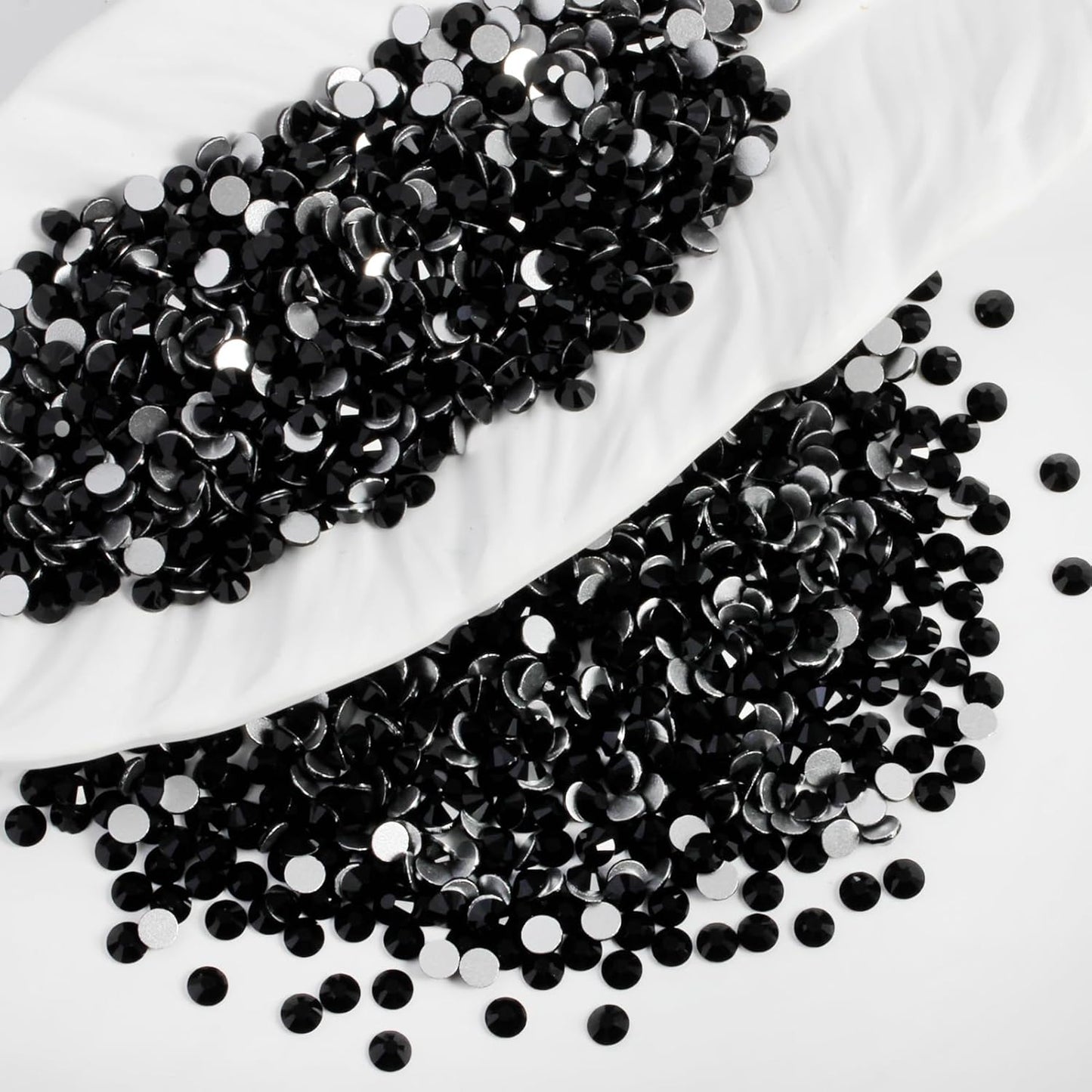 400PCS SS30 Flatback Rhinestones | 12-Facet Diamond-Cut Glass Gems for Nail Art, Clothing, DIY Crafts |Glue-On Decoration Stones with Silver Backing(Jet Black)