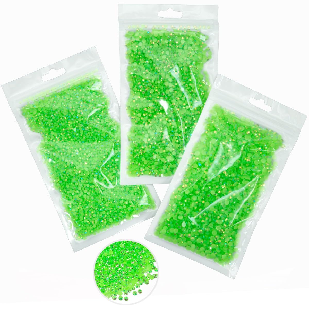 16000PCS Peridot AB Resin Rhinestones for Crafting 3mm 4mm 5mm Fresh Green Flatback Jelly Stones Bulk SS10 SS16 SS20 No-Hotfix Diamonds Crystals Gems for Nails Face Eyes Makeup Tumblers Bottles Crafts