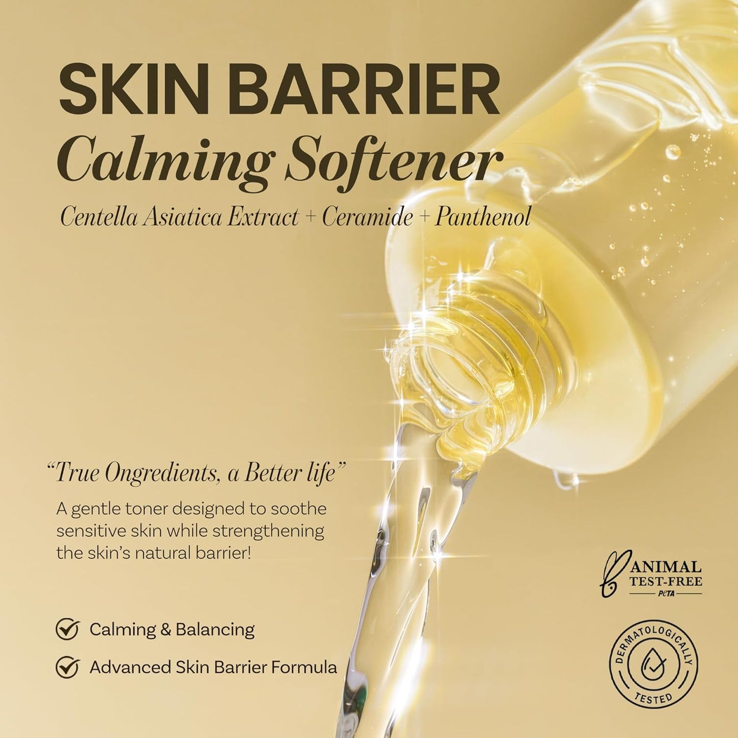 ONGREDIENTS Skin Barrier Calming Softener | Daily Soothing Toner for Dry, Sensitive Skin | Panthenol, Hyaluronic Acid, Ceramide, Hydrating, pH Balancing | Vegan, Korean Skin Care 250ml / 8.45 fl Oz