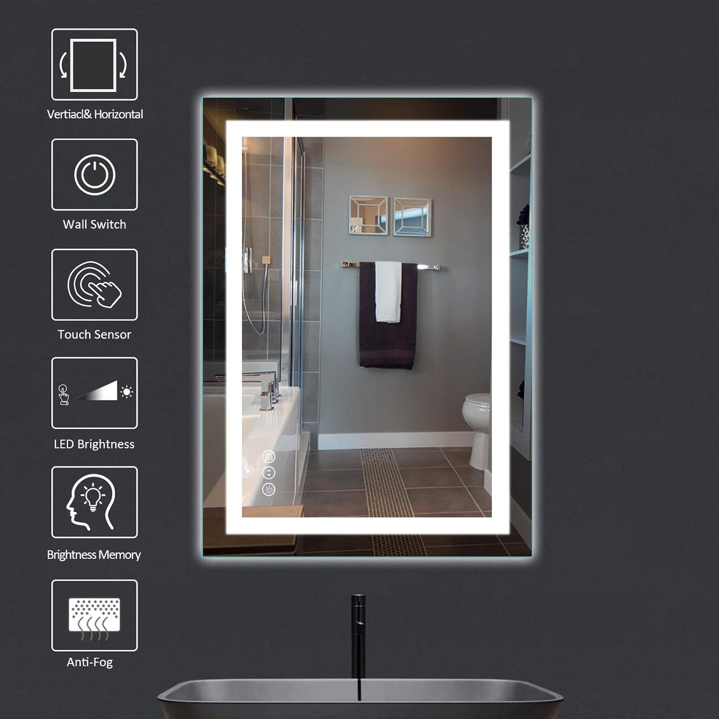 Amorho LED Bathroom Mirror, 20" X28" with Front Light and Backlit, Stepless Dimmable Wall Mount Mirrors, Anti-Fog, Shatter-Proof, Memory, 3 Colors Lihgting, LED Vanity Mirror(Horizontal/Vertical)