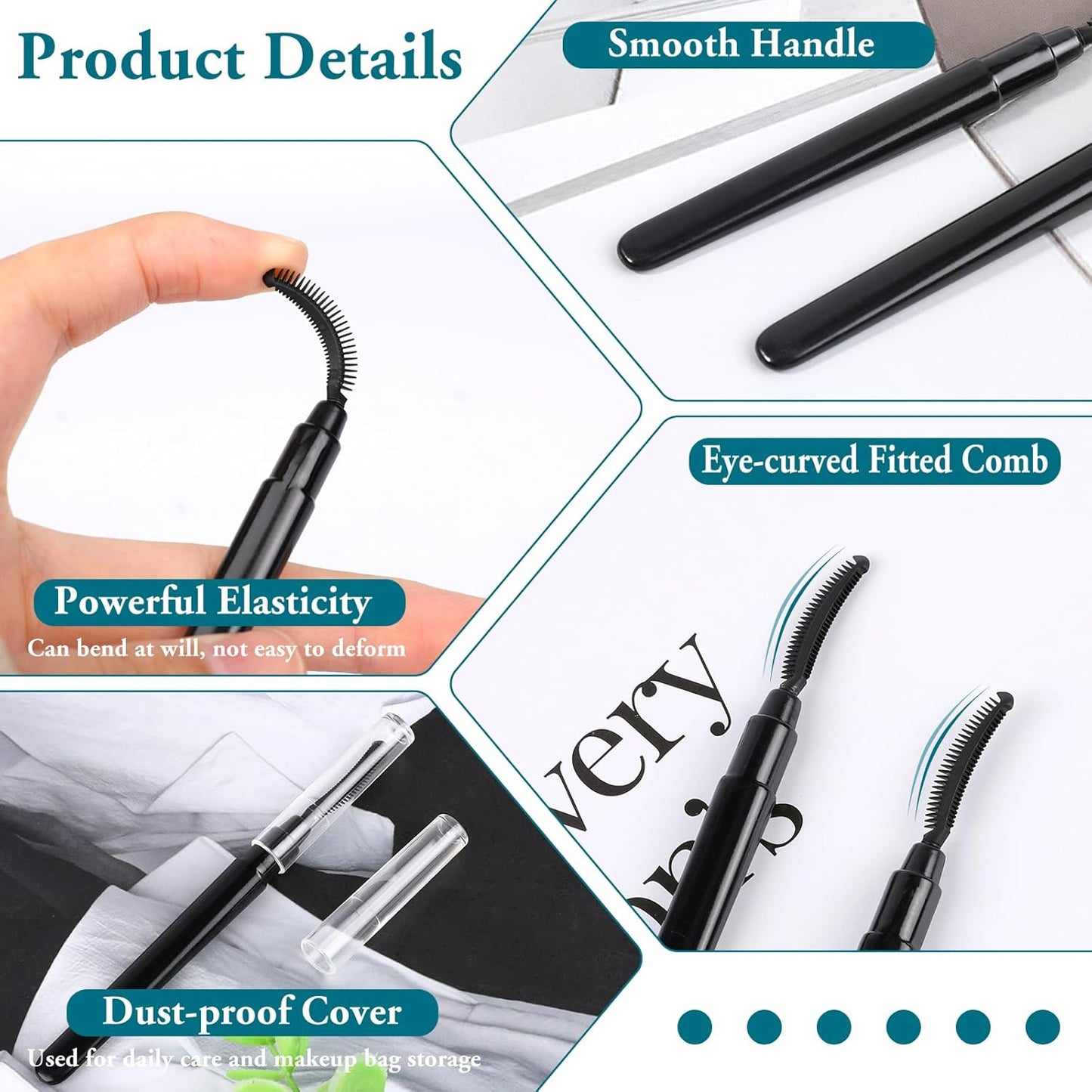 4 Pcs Silicone Eyelash Separator Tool Lash Wand Brush Eyebrow Spoolie Brush Eyelashes Definer with Lid Lash Separating Comb (Pink, Black)