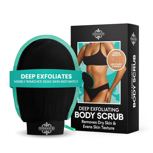 Dermasuri Deep Exfoliating Glove - Polishing Mitt Body Scrubber - Korean Skin Cleaner Exfoliator & Dead Skin Buffing Treatment - Keratosis Pilaris Scrub Remover- Shower Skincare (1 Pack)