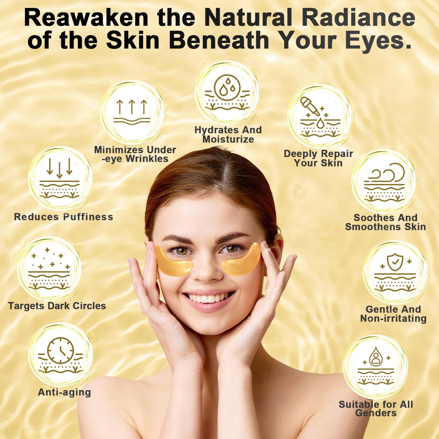 Under Eye Patches (36 Pairs) - 24K Gold Eye Masks Enriched with Abundant Collagen for Dark Circles, Puffy Eyes, Wrinkles - Gifts for Women Skin Care - Vegan & USA Tested