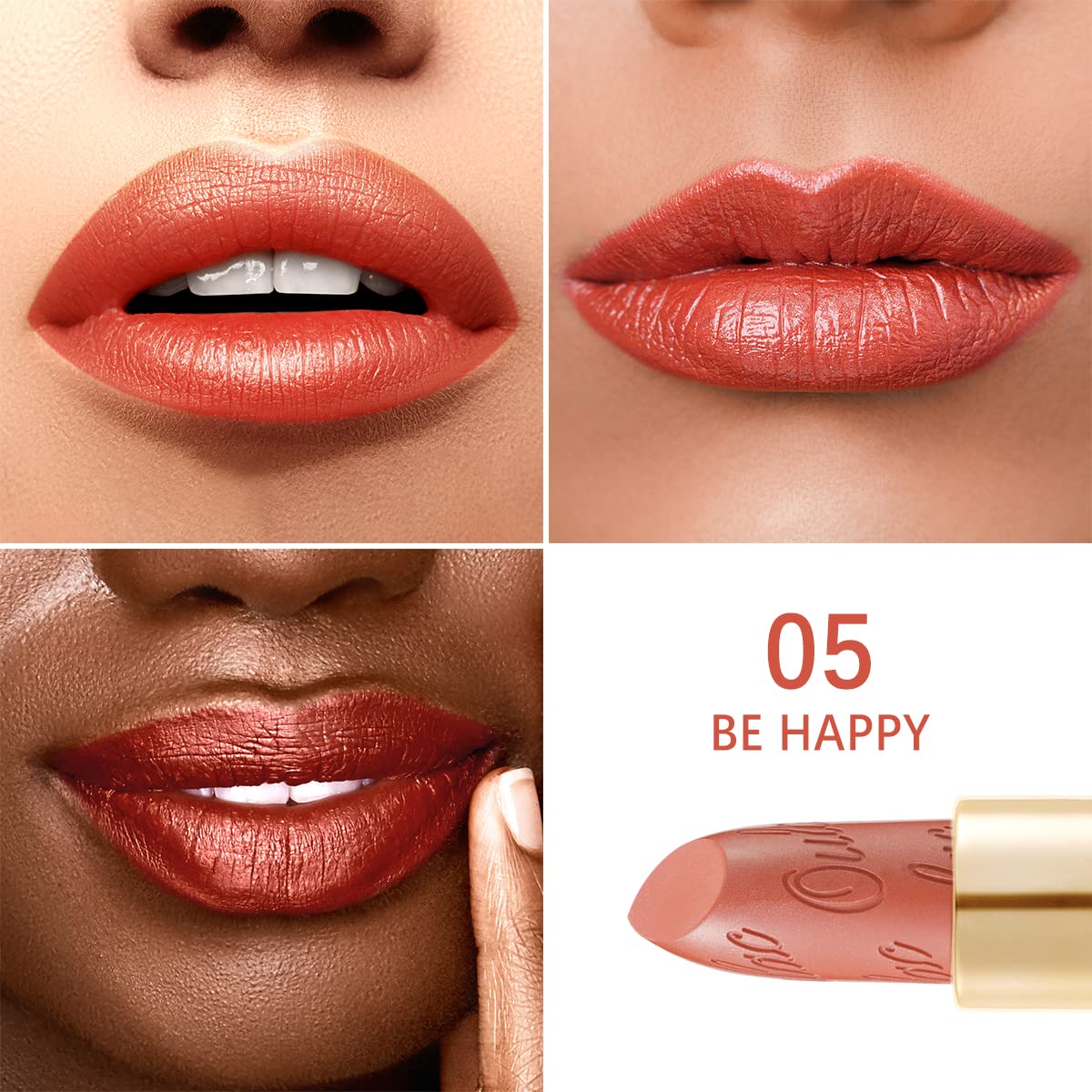 Oulac Orange Lipstick Set 2PCS - Metallic and Sheer Orange Lipstick, Vegan Hydrating Formula, 05+PG04