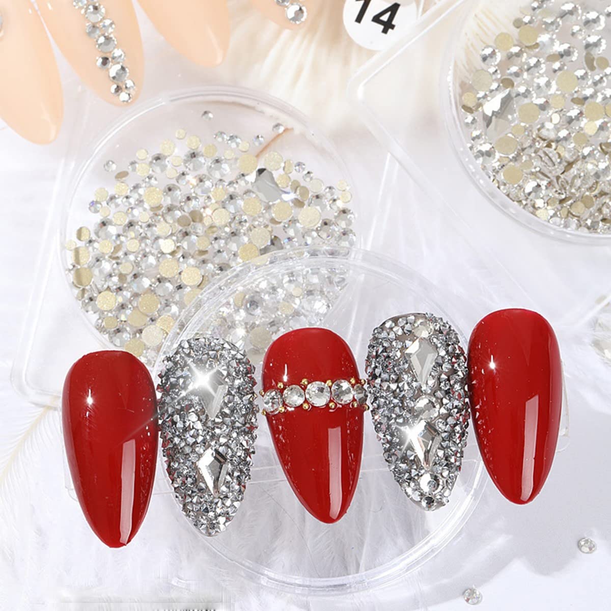 4080Pcs Silver Clear Nail Rhinestones Crystal White Stones More Quantity 1.5-4mm Flatback Round Beads K9 Glass Gems Nail Art Diamonds Jewels Charms for Nails Face Eyes Makeup Shoes DIY Crafts