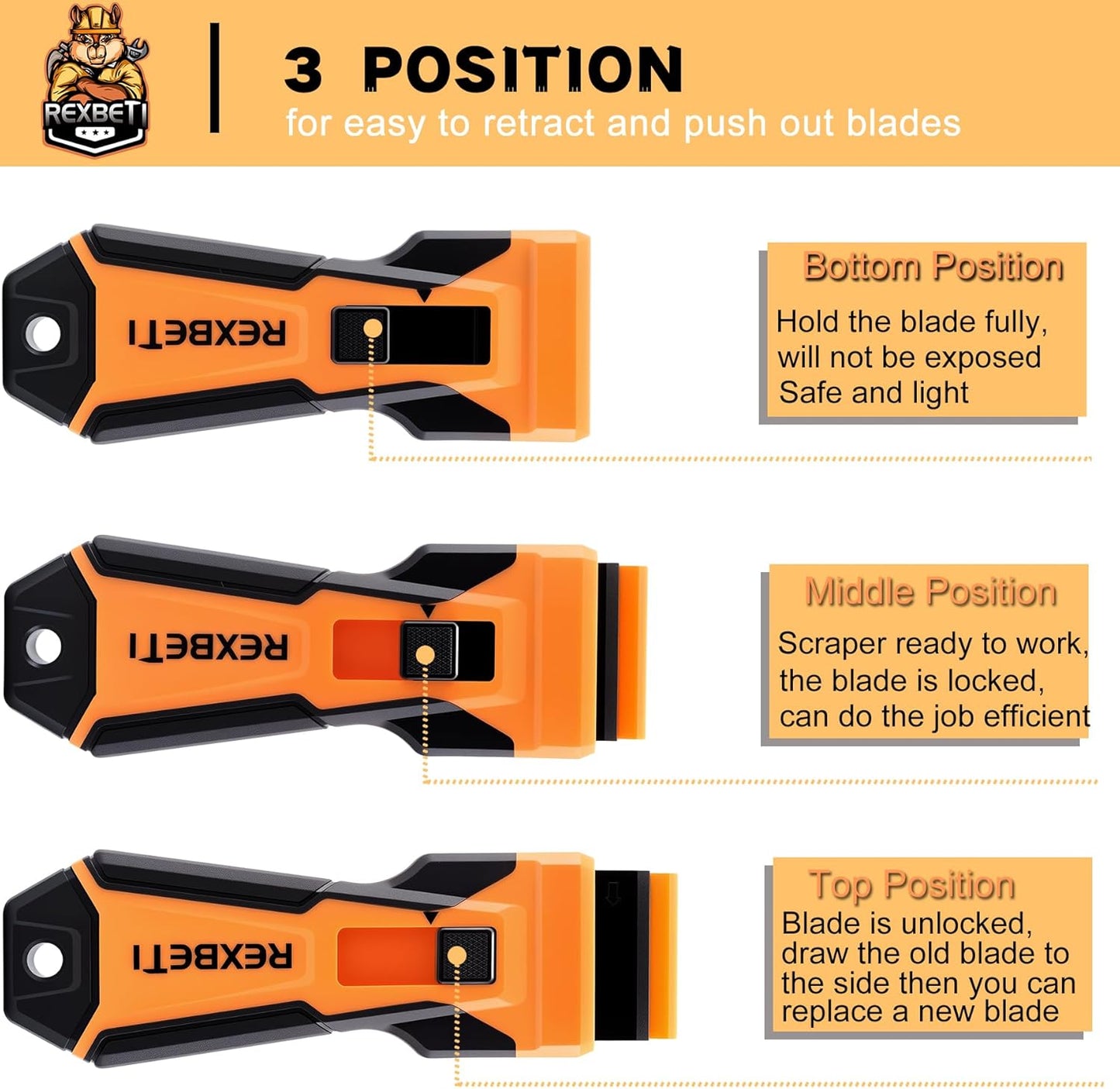 REXBETI Razor Blade Scraper Tool, 1 Pack Razor Scraper with Extra 157Pcs Razor Blades -7Pcs Metal and 150Pcs Plastic Blades, Cleaning Scraper Tool, Cooktop, Paint, Glass Scraper