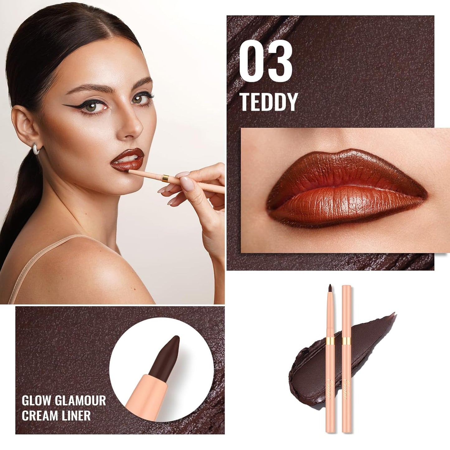 Oulac Lipstick & Lipliner Set 3PCS High Impact Lipcolor with Moisturizing Formula, Vegan Beauty, Full-Coverage Lip Color, Gift Lipstick for Women, 03+08+24
